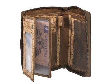 Greenburry Geldbörse Kork, Reißverschluss Portemonnaie Kork, 9 Kartenfächer, RFID Schutz