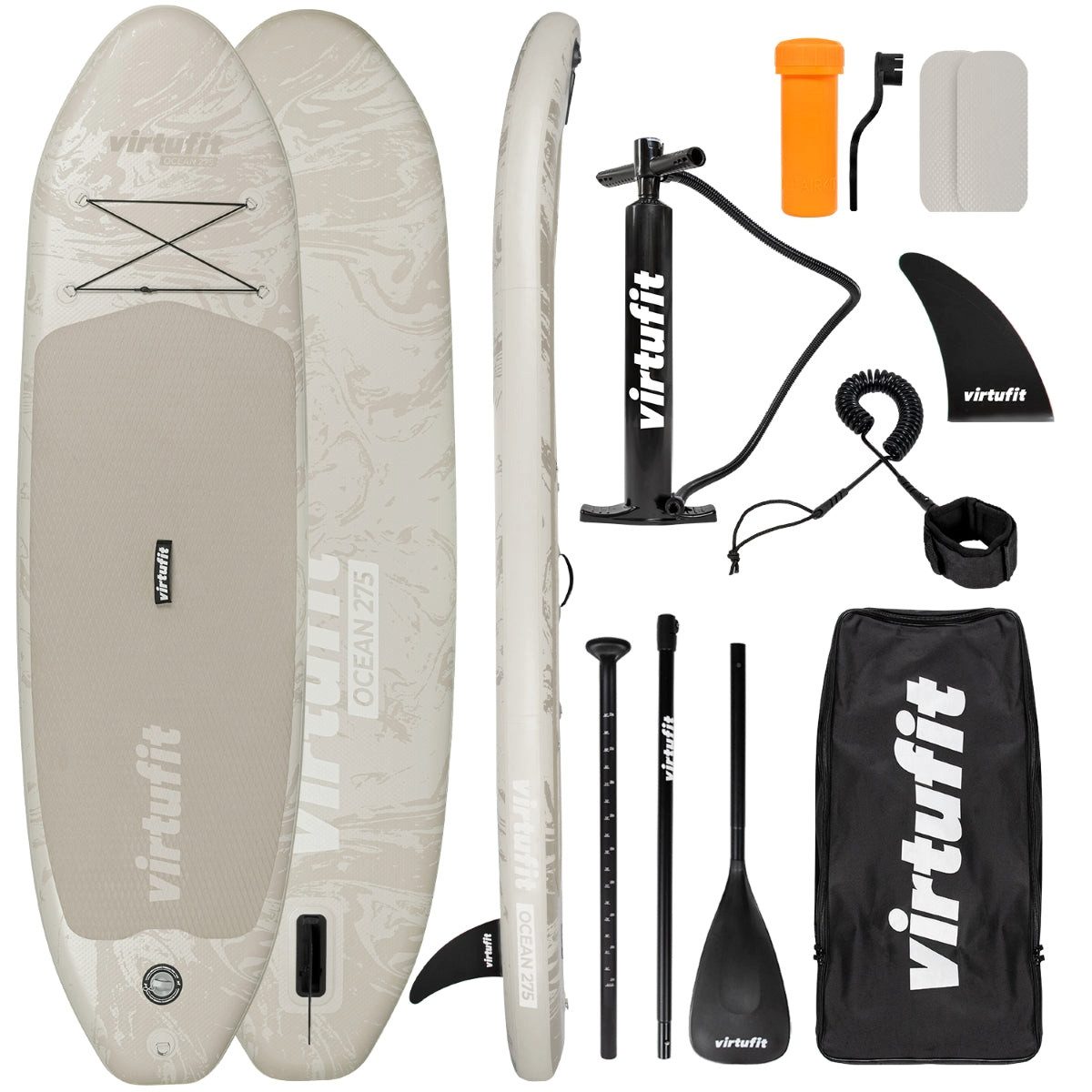 VirtuFit Inflatable SUP-Board VirtuFit Supboard Ocean 275 Sand Beige inkl. Paddel Pumpe Tasche