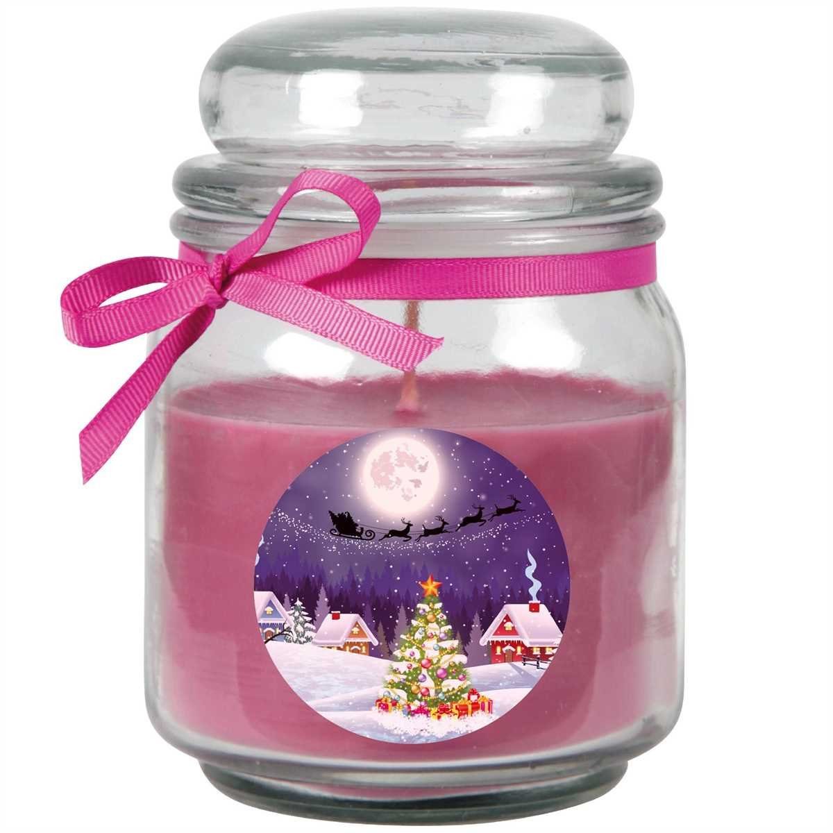 HS Candle Duftkerze (Dekokerze, 1-tlg), Weihnachten - Kerze im Bonbon Glas, Kerze mit Weihnachts - Motiv