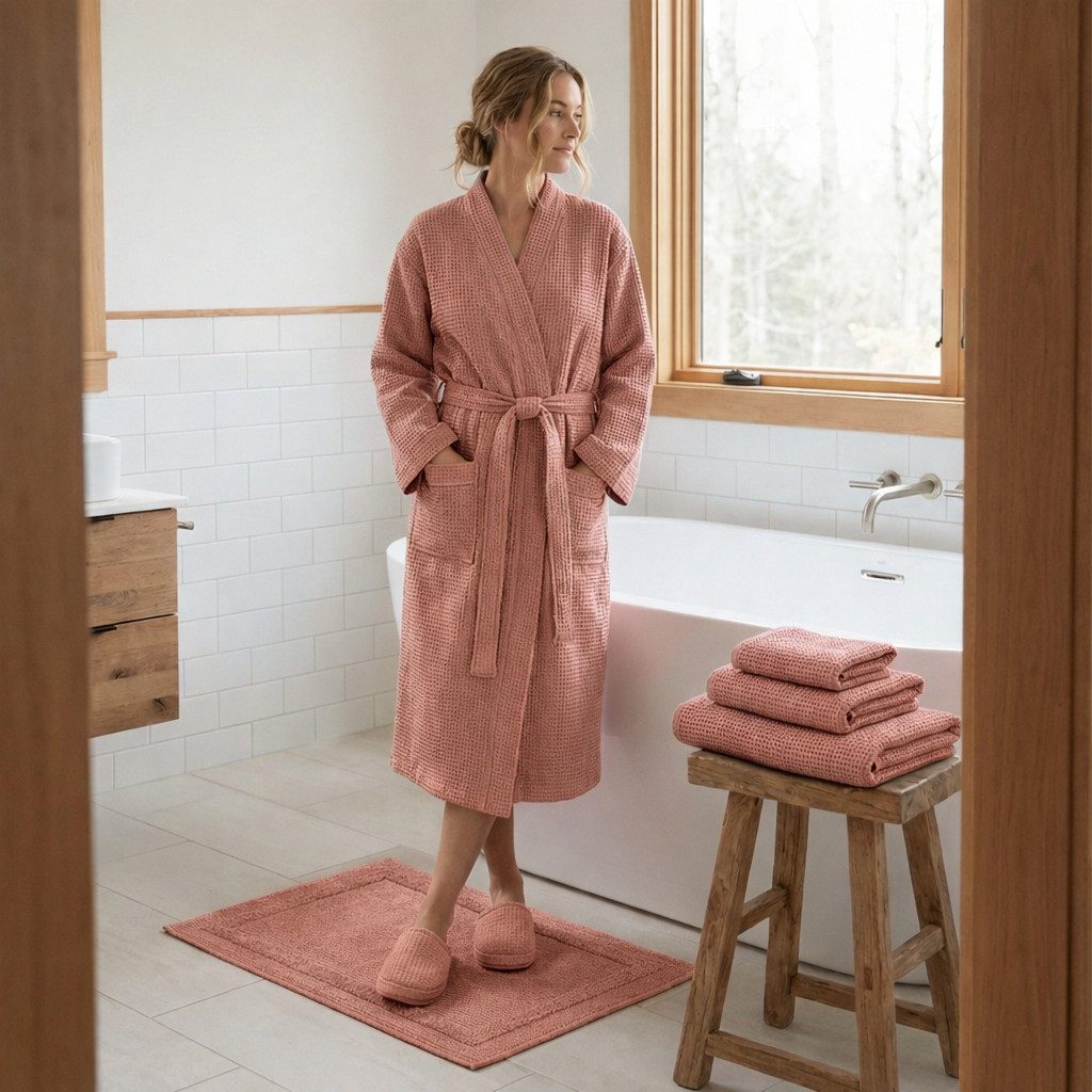 Egeria Bademantel LIVA, Langform, Baumwolle, Gürtel, Kimono, Waffelpiqué