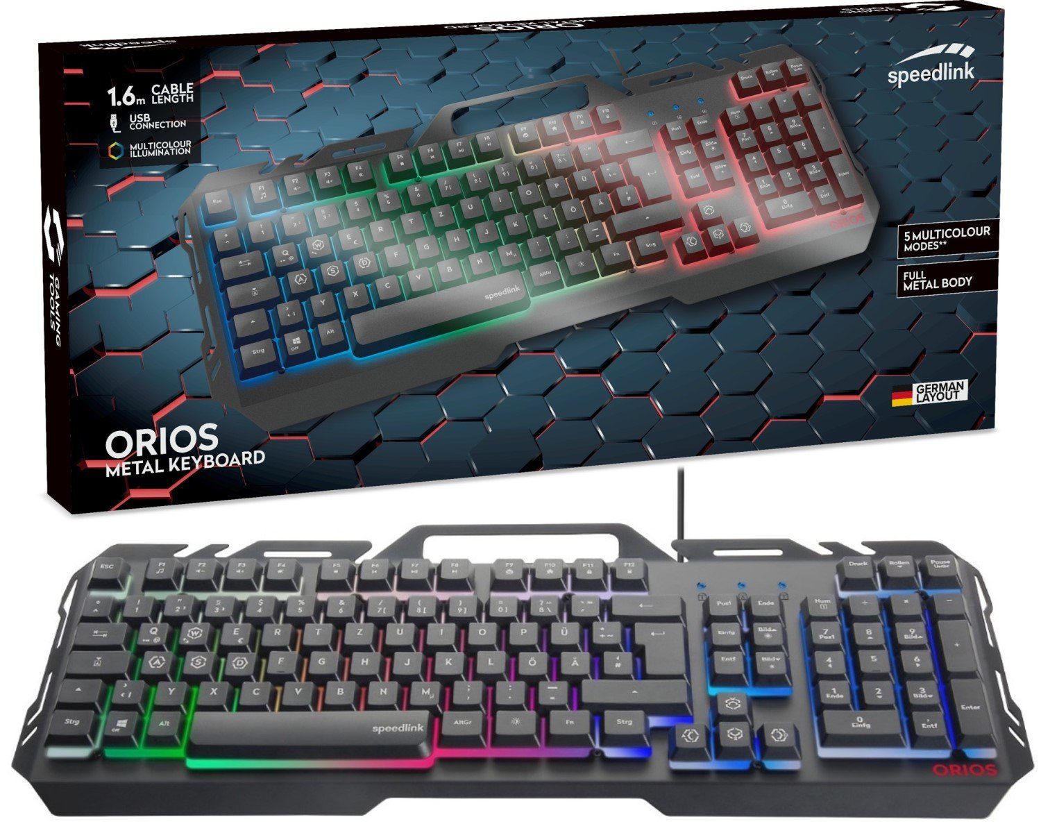 Speedlink ORIOS Metal Gaming-Tastatur, Effiziente Gaming-Tastatur mit  Beleuchtung aus dem RGB-Spektrum