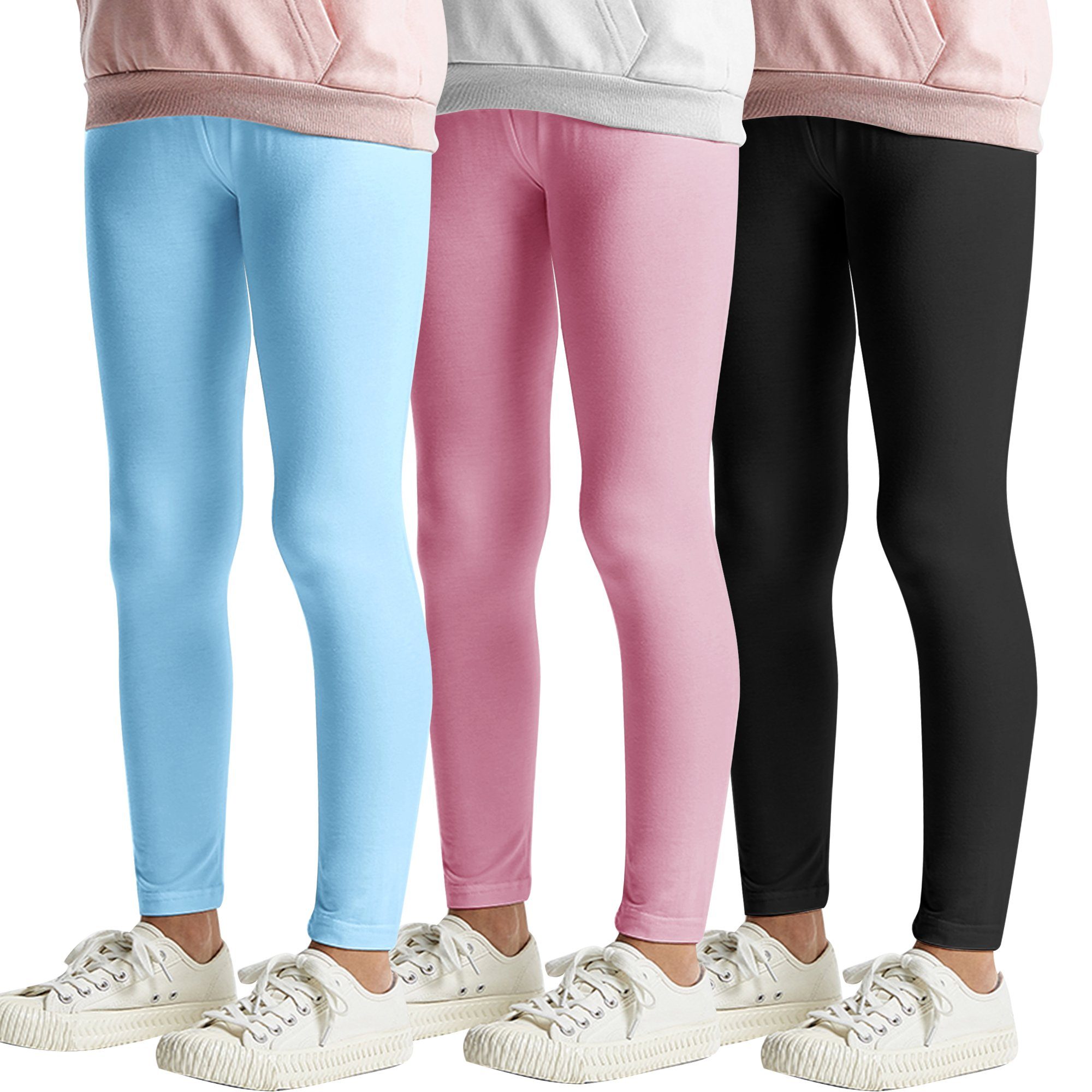 Baumwolle Farbe aus Mädchen Tanzhose Basic (3er-Pack) 2708-3er Uni Schwarz/Pink/Hellblau L&K-II 7/8-Leggings