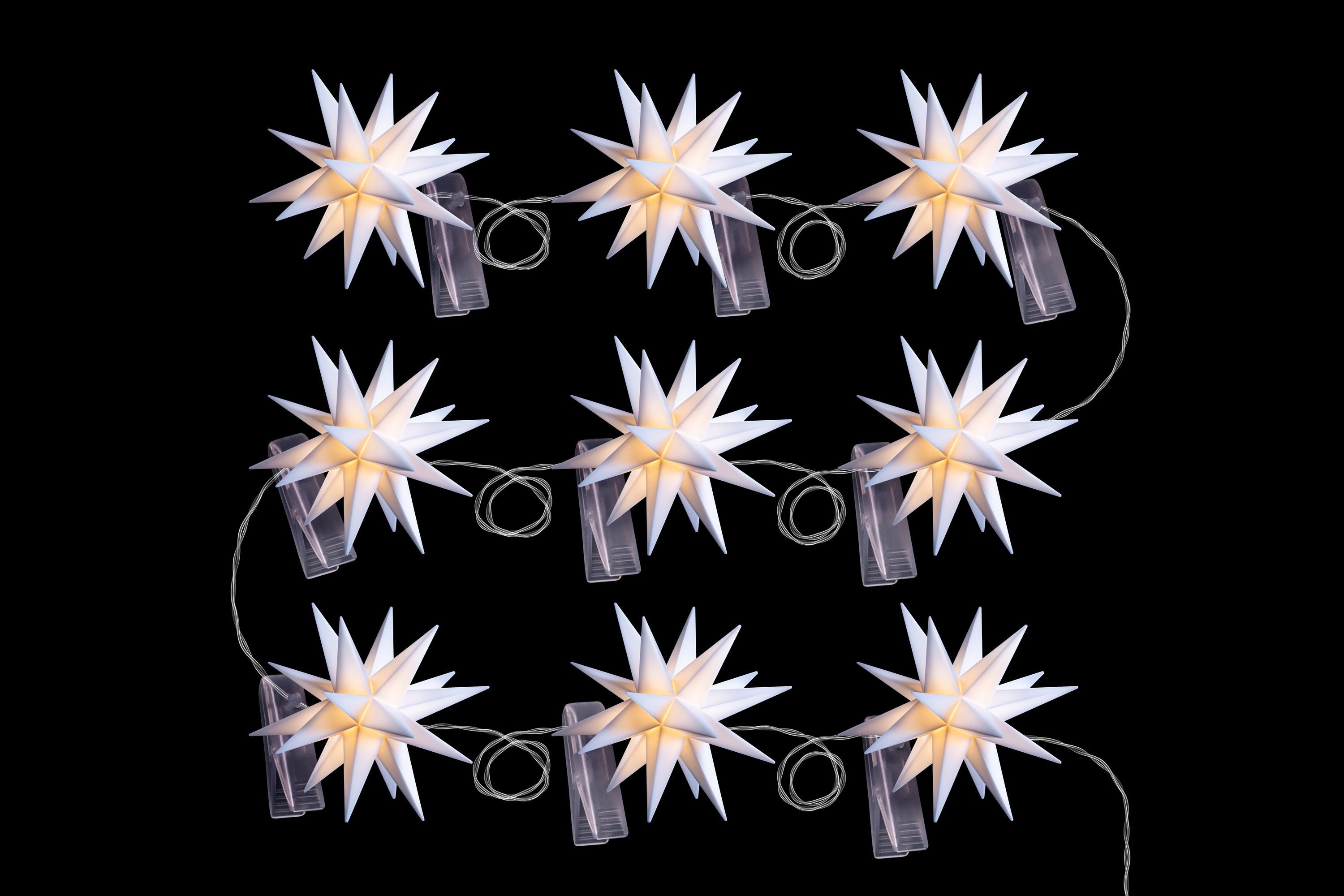 STERNTALER LED-Lichterkette Babystern 9er Kette, Sternenkette Weihnachtsstern Kette 9 Sterne 18 Zacker Weiß