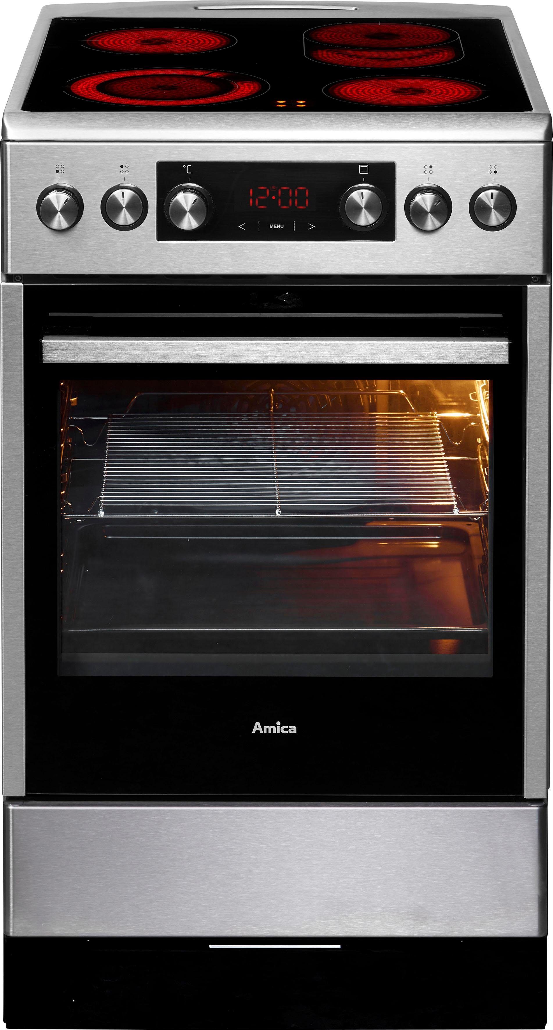Amica Elektro-Standherd SHC 904 100, mit 2-fach-Teleskopauszug, Steam Clean, Komfortables Kochen und Backen mit bequemer Handhabung