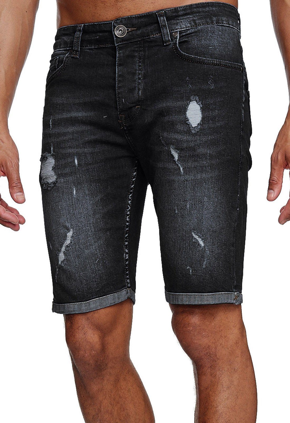 Reslad Jeansshorts Reslad Jeans Shorts Herren Kurze Hosen Sommer l Used Look Destroyed Destroyed Jeansbermudas Stretch Jeans-Hose schwarz