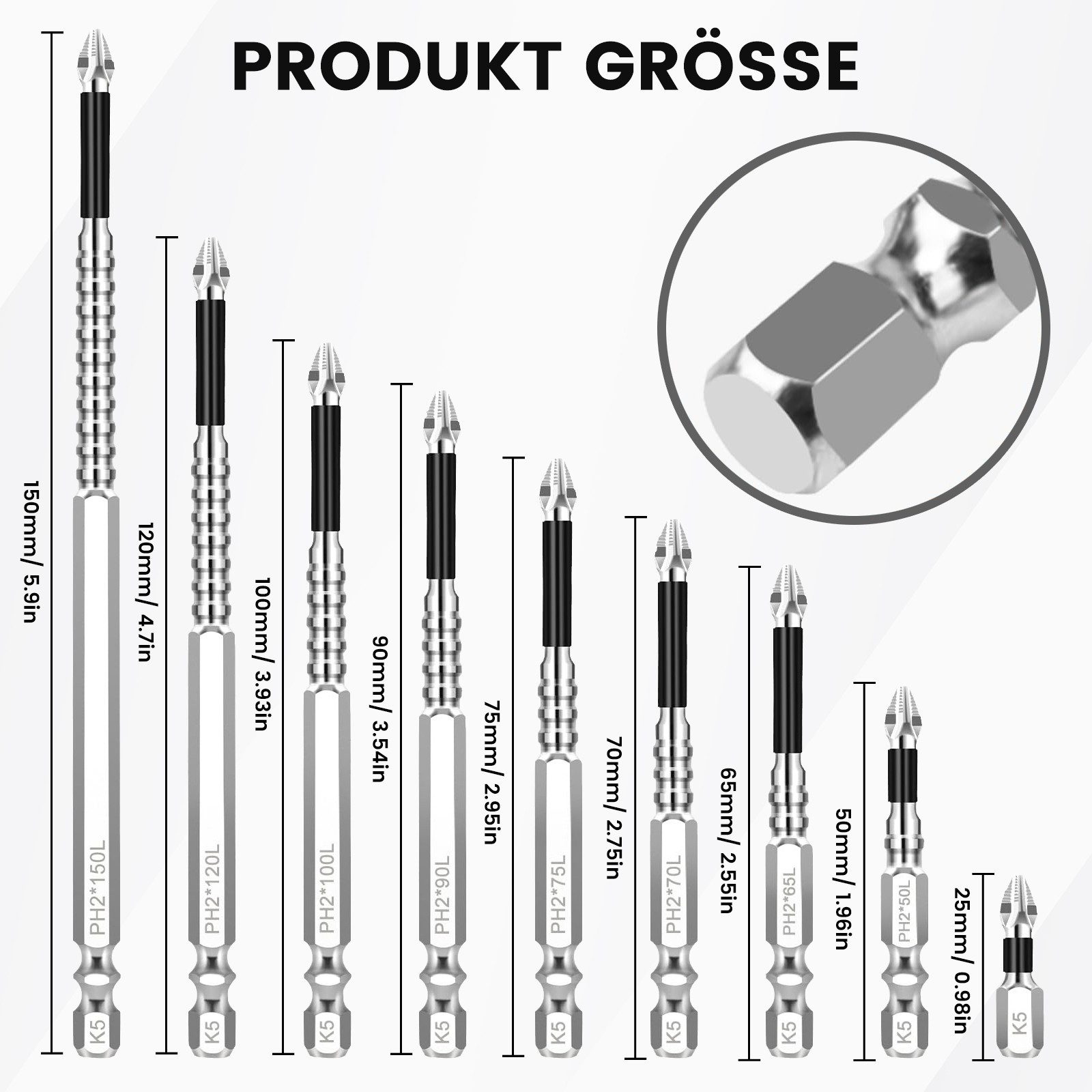 Bundviel Schraubendreher K5 Hochmagnetischer Schraubendreher-Bit-Satz Anti-Rutsch Elektrobohrer, (9 St) – Bild 3 von 5