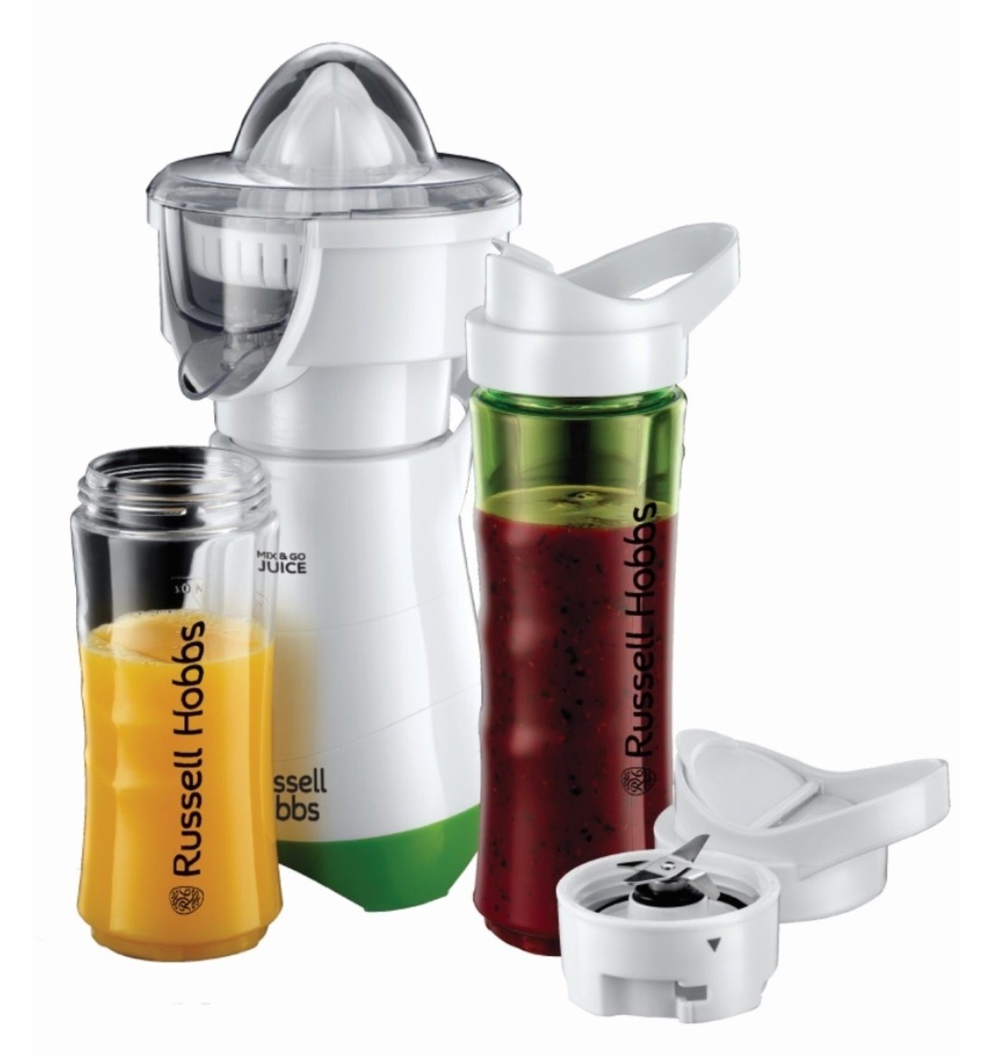 RUSSELL HOBBS Smoothie-Maker 2in1 Smoothie Maker Explore Mix&Go Juice, 300 W, BPA Frei, spülmaschinengeeigneter Kunststoffbehälter, mit Trinköffnung