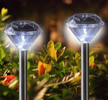 etc-shop LED Solarleuchte, LED-Leuchtmittel fest verbaut, 2er Set LED Außen Steck Lampe SOLAR Beleuchtung Diamant Design Garten