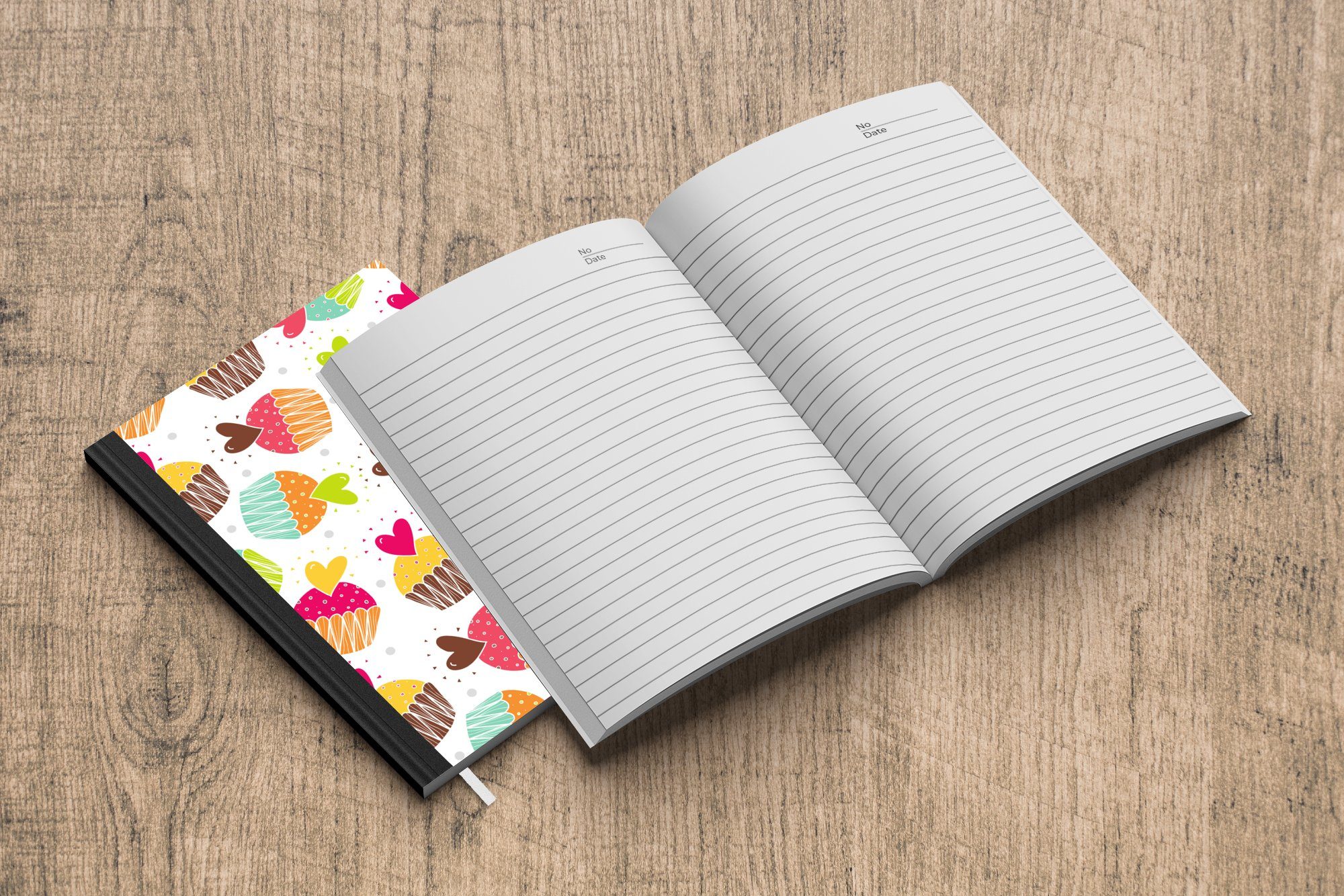 MuchoWow Notizbuch Muffin - Herz, 98 - - Journal, Seiten, A5, Tagebuch, Notizheft, Haushaltsbuch Merkzettel, Design Regenbogen