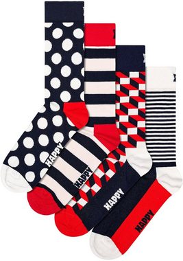 Happy Socks Socken 4-Pack Classic Navy Socks Gift Set (Packung, 4-Paar) Dots & Stripes