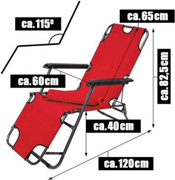 AMANKA Campingliege Campingstuhl Liegestuhl Freizeitliege Sonnenliege Liege 153 cm Rot