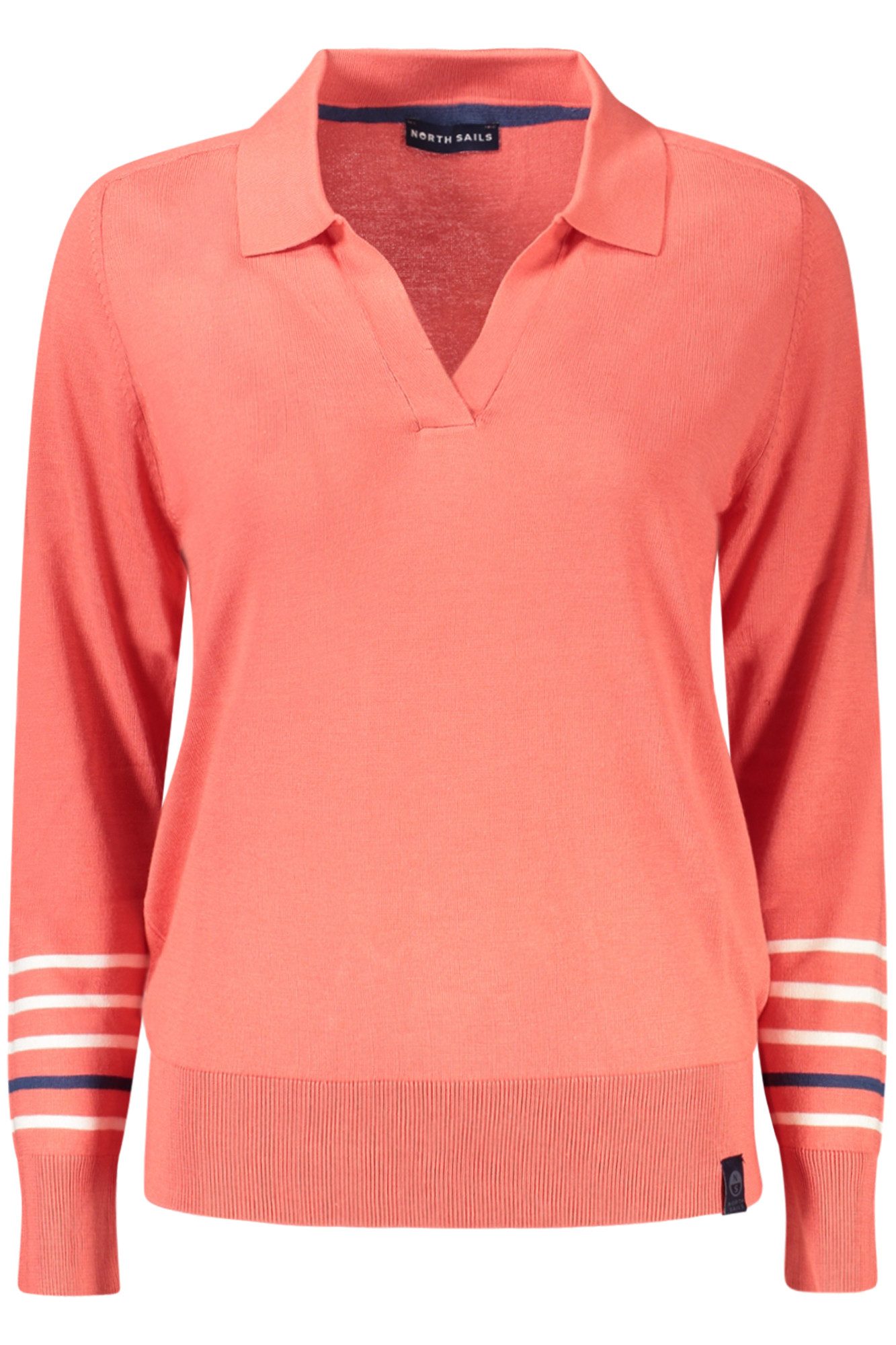 North Sails Strickpullover Damenpullover Rosa: Langarmshirt mit V-Ausschnitt & Kontrastdetails