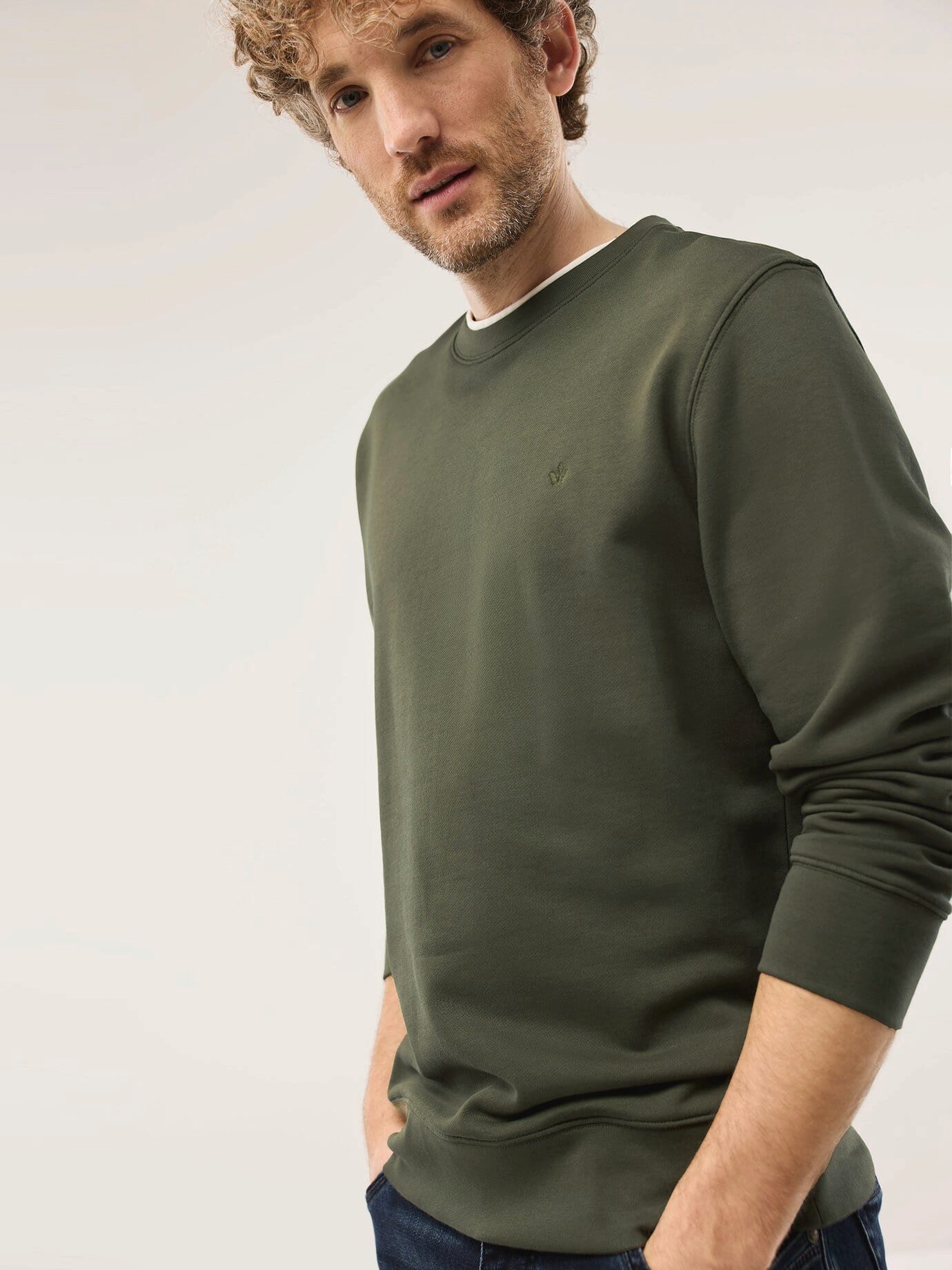 Walbusch Sweatshirt Herren Leichtes Sweatshirt Rundhals Langarm legerer Schnitt French Terry 2-in-1-Look, reine Baumwolle, feuchtigkeitsregulierend