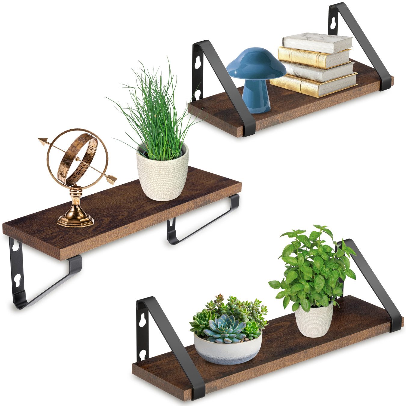 tectake Wandregal 3er Set Wandregal, Set 1-tlg., Industrial Style günstig online kaufen