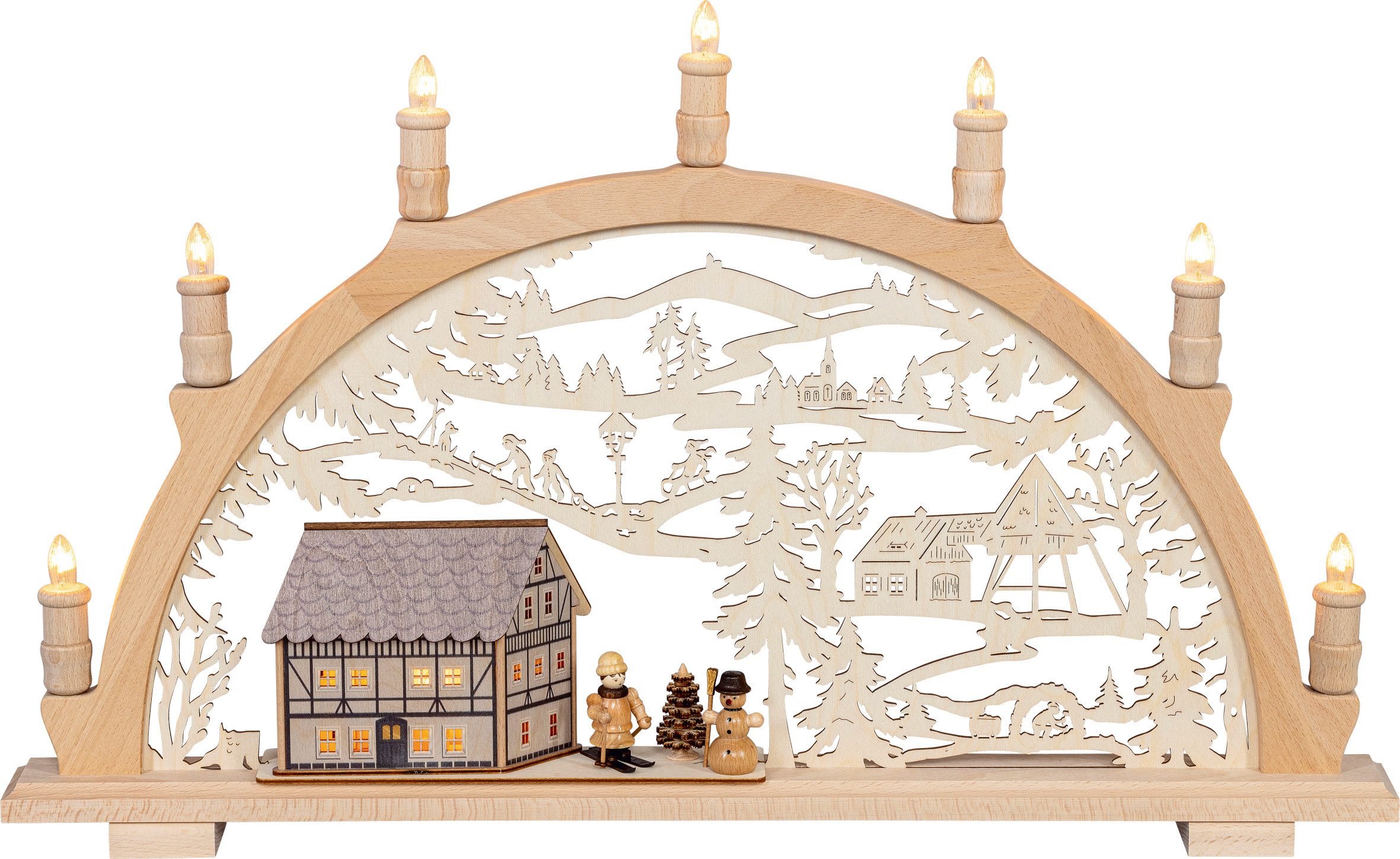 SAICO Original LED Schwibbogen Lichterbogen, Fachwerkhaus mit Winterkinder, Premium LED-Beleuchtung, warmweiß, BxHxT: 66x39x6 cm