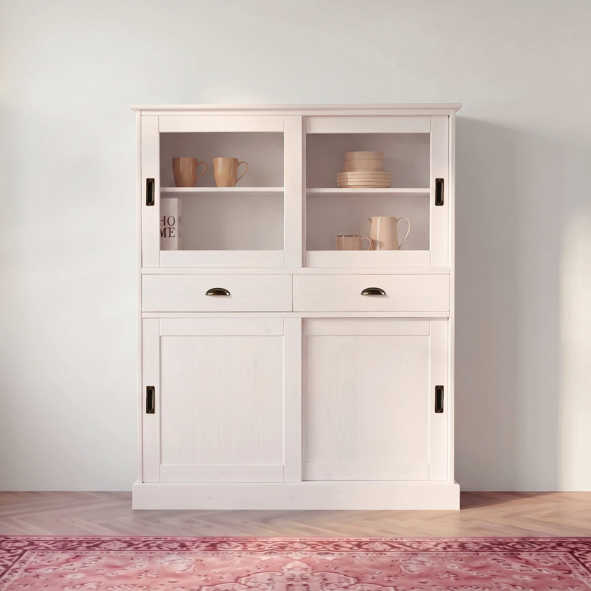OTTO home Highboard Schröder, Vitrine aus massivem Kiefernholz, Breite 114 cm
