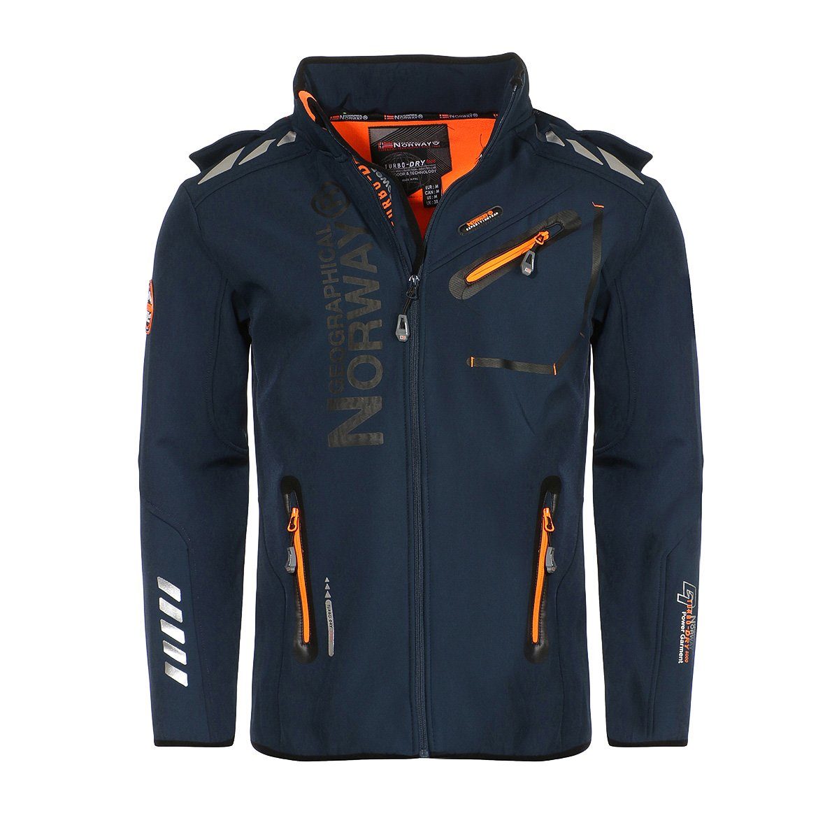 Geographical Norway Softshelljacke Herren Softshell Sport Outdoor Wander Trekking Jacke in Unifarbe, mit abnehmbarer Kapuze, mit Stehkragen