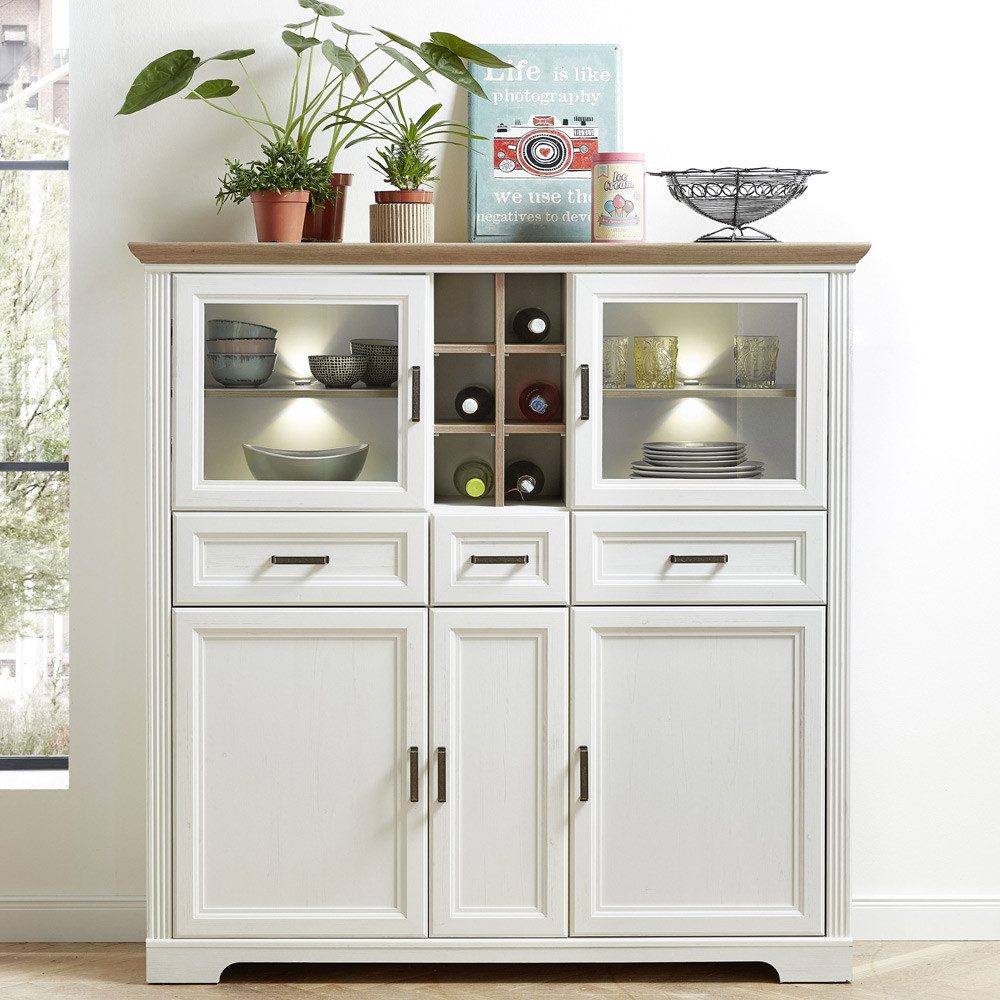 Lomadox Highboard JÜLICH-36, Pinie hell Nb., Deckplatte Artisan Eiche Nb. i günstig online kaufen