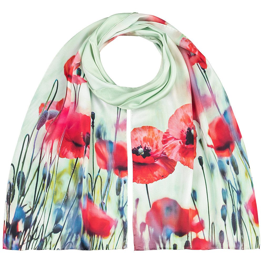 von Lilienfeld Seidenschal Schal 100 % Seide Mohnblumen Blüten Floral Maße 172 x 42 cm, reine Seide