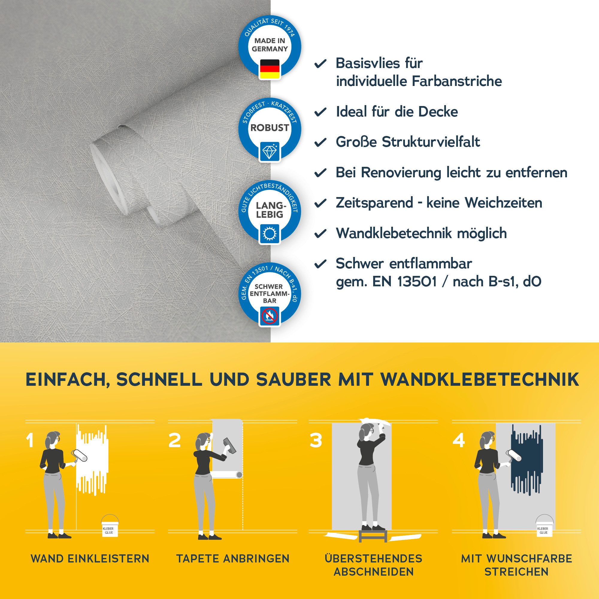 A.S. Création Vliestapete Meistervlies, leicht strukturiert, einfarbig, uni, unifarben, Tapete einfarbig Überstreichbar Putzoptik Tapeten Wohnzimmer modern