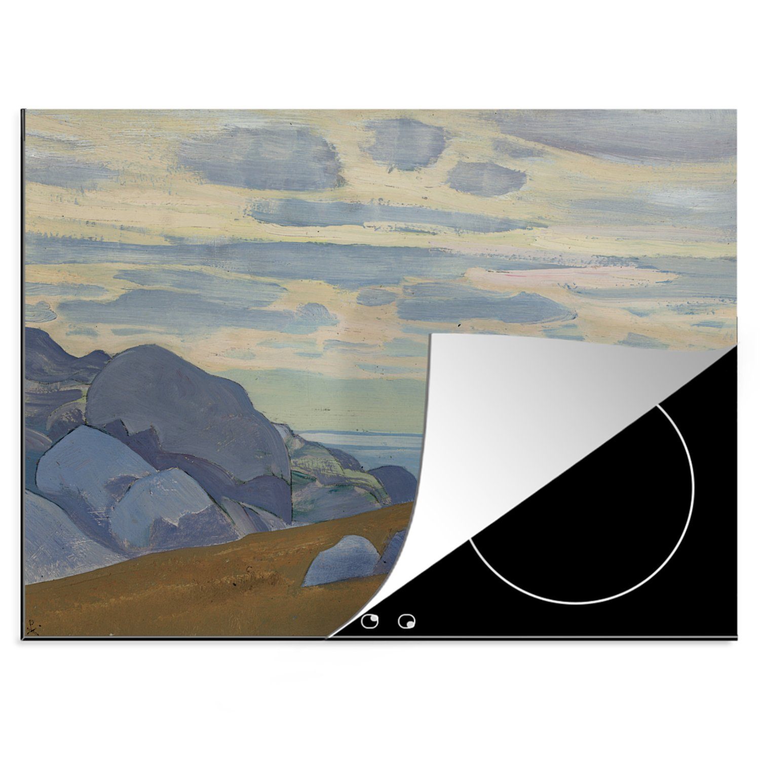 MuchoWow Herdblende-/Abdeckplatte Felsen und Klippen - Gemälde von Nicholas Roerich, Vinyl, (1 tlg), 70x52 cm, Mobile Arbeitsfläche nutzbar, Ceranfeldabdeckung