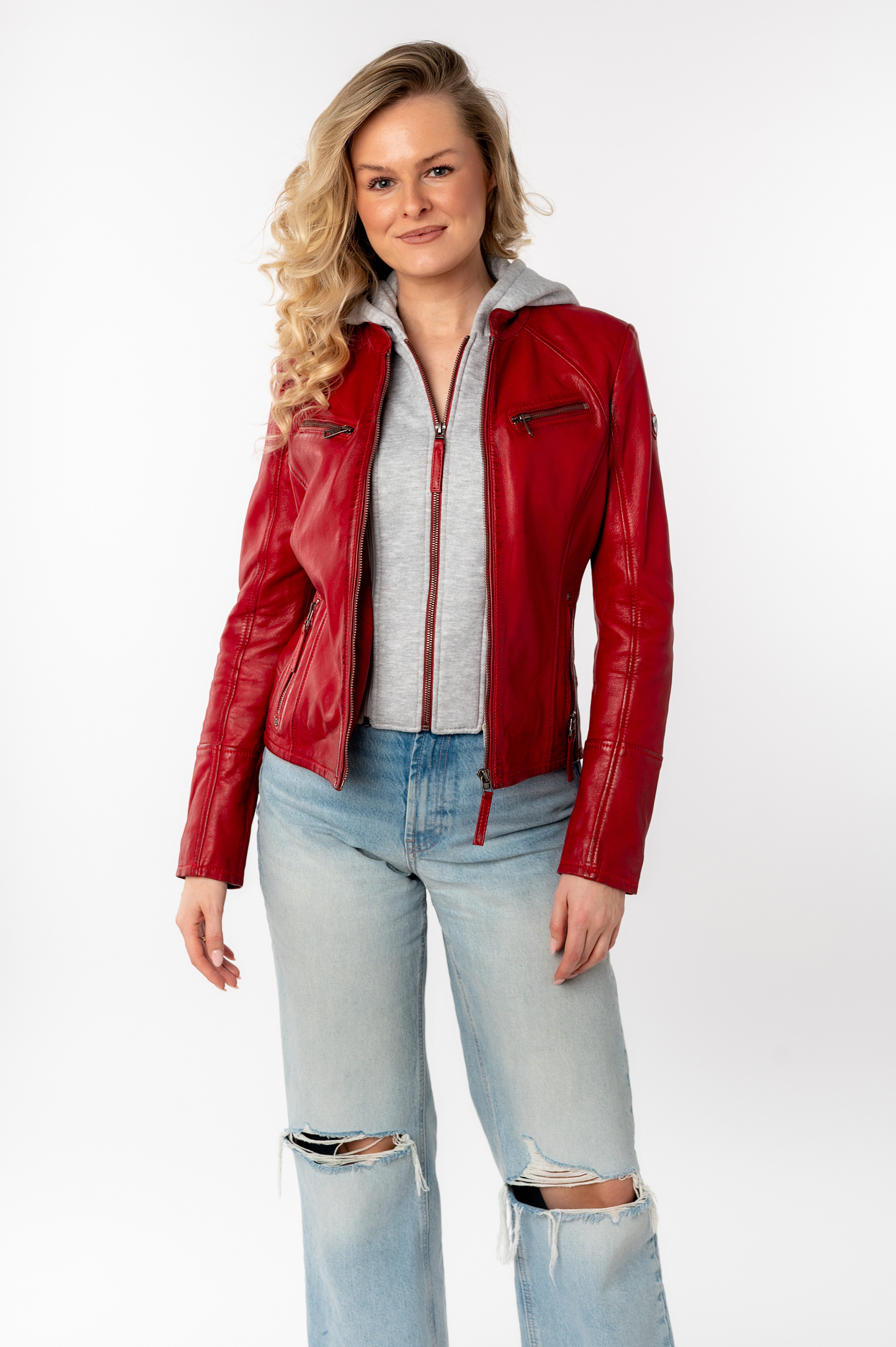 Mauritius Lederjacke NOLA Two-in-One Style - mit abnehmbarer Jersey-Kapuze günstig online kaufen