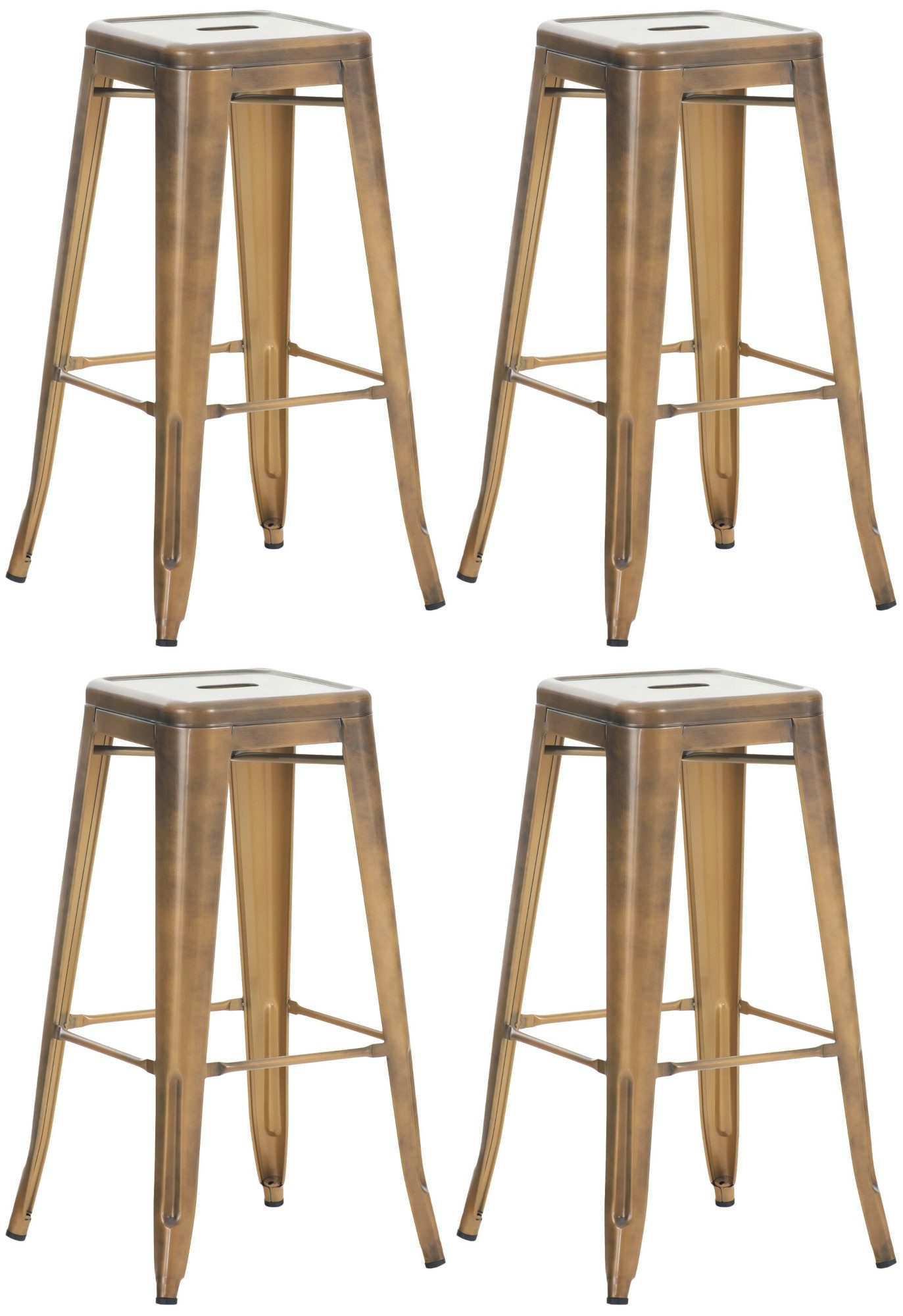 furnicato Barhocker 4er Set Joshua 43x43x76 cm Gold (1 St), Stapelbare Barstühle mit Fußstützen und Bodenschonern für die Küche