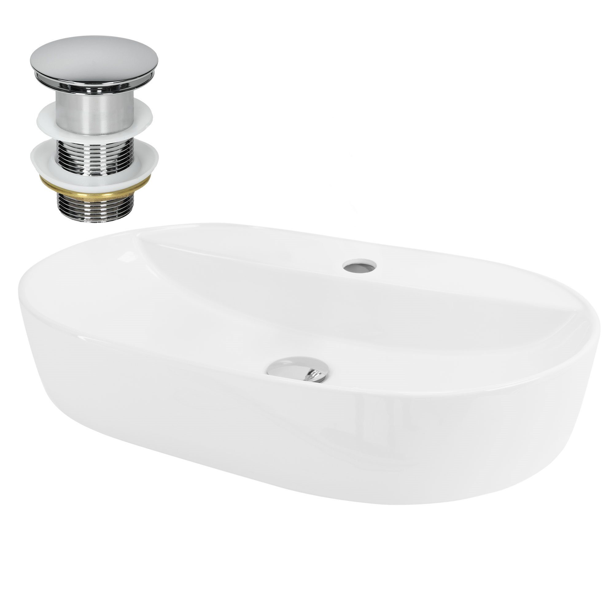 LuxeBath Waschbecken Waschtisch Aufsatzwaschbecken aus Keramik für Badezimmer / Gäste-WC, Handwaschbecken Weiß inkl. Ablaufgarnitur ohne Überlauf