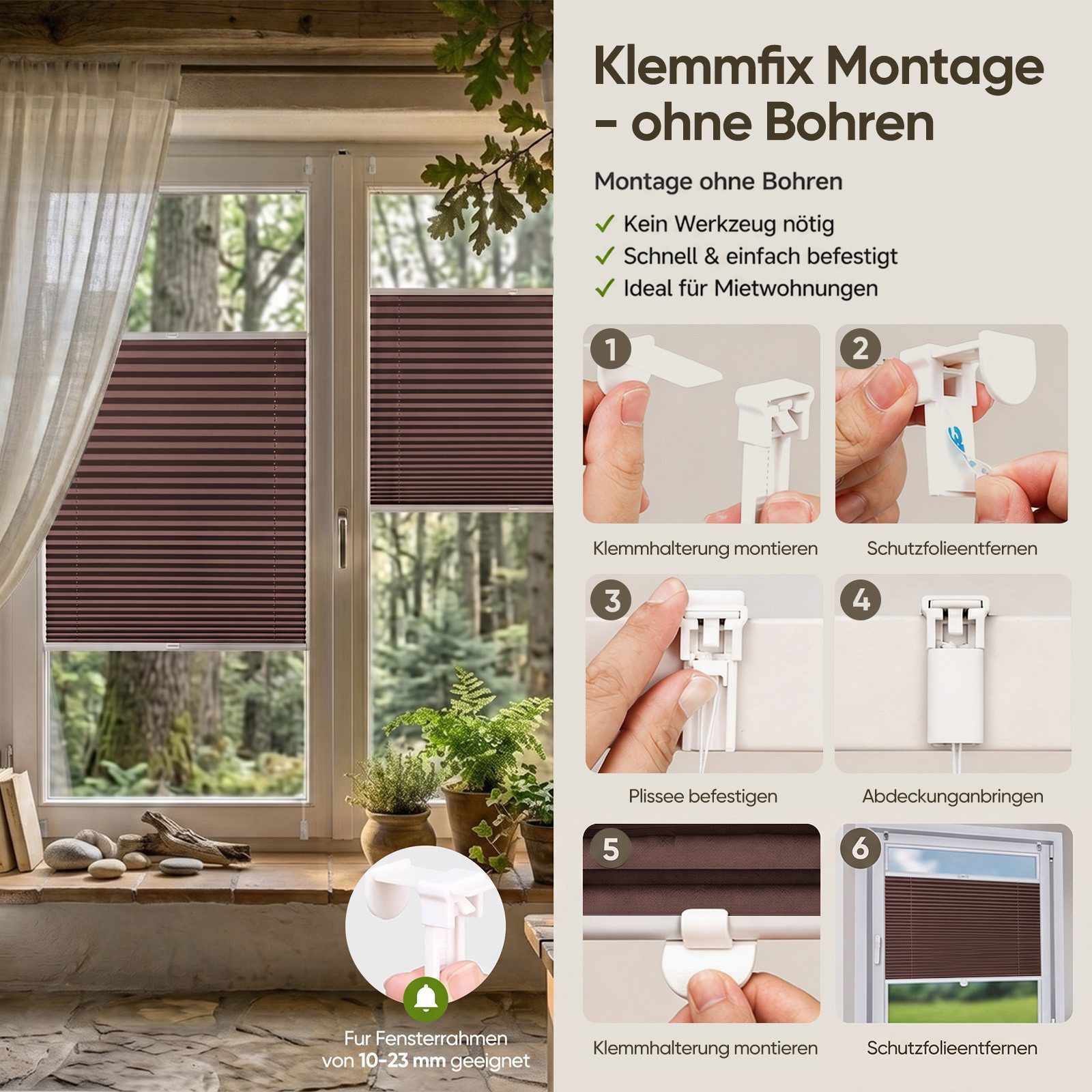 Sekey Plissee Plissee ohne Bohren Klemmfix verspannt für Fenster & Tür Lichtschutz, blickdicht, Klemmfix Montage ohne Bohren, Klemmfix, Faltenstore Klemmfix Lic – Bild 3 von 5