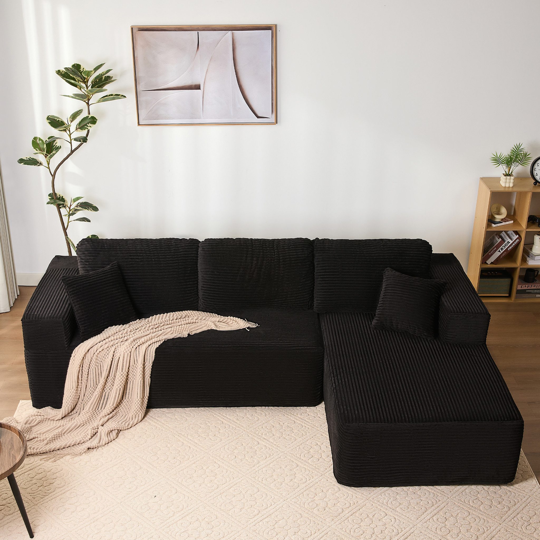 LITBIRD Sofa Modul-Sofa mit tiefer Sitzfläche und Schlaffunktion, montagefrei, L-förmiges Ecksofa mit rechter Chaiselongue, rahmenloses Schlafsofa