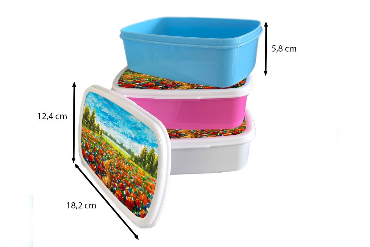 Landschaft, Kunststoff, Brotbox - Erwachsene, rosa Kunststoff Brotdose für Blumen Snackbox, - (2-tlg), Ölfarbe Lunchbox Kinder, Malerei MuchoWow - Mädchen,