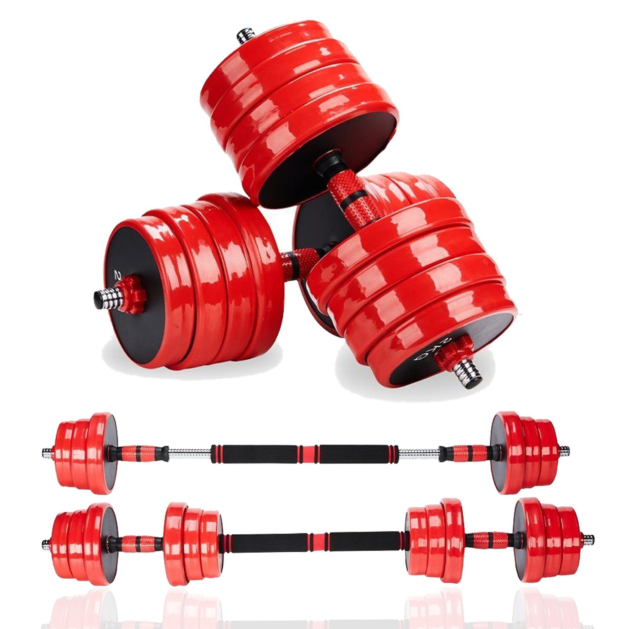 Melko Kurzhantel Hantel 4in1 Set Kurzhantel Langhantel verstellbar Gewichte 20, 30 & 40 KG für Krafttraining Hanteltraining Dumbbell Training Bodybuilding Fitness Sport, (Set, Premium-Trainingsset), Geräuscharm und Bodenschonend