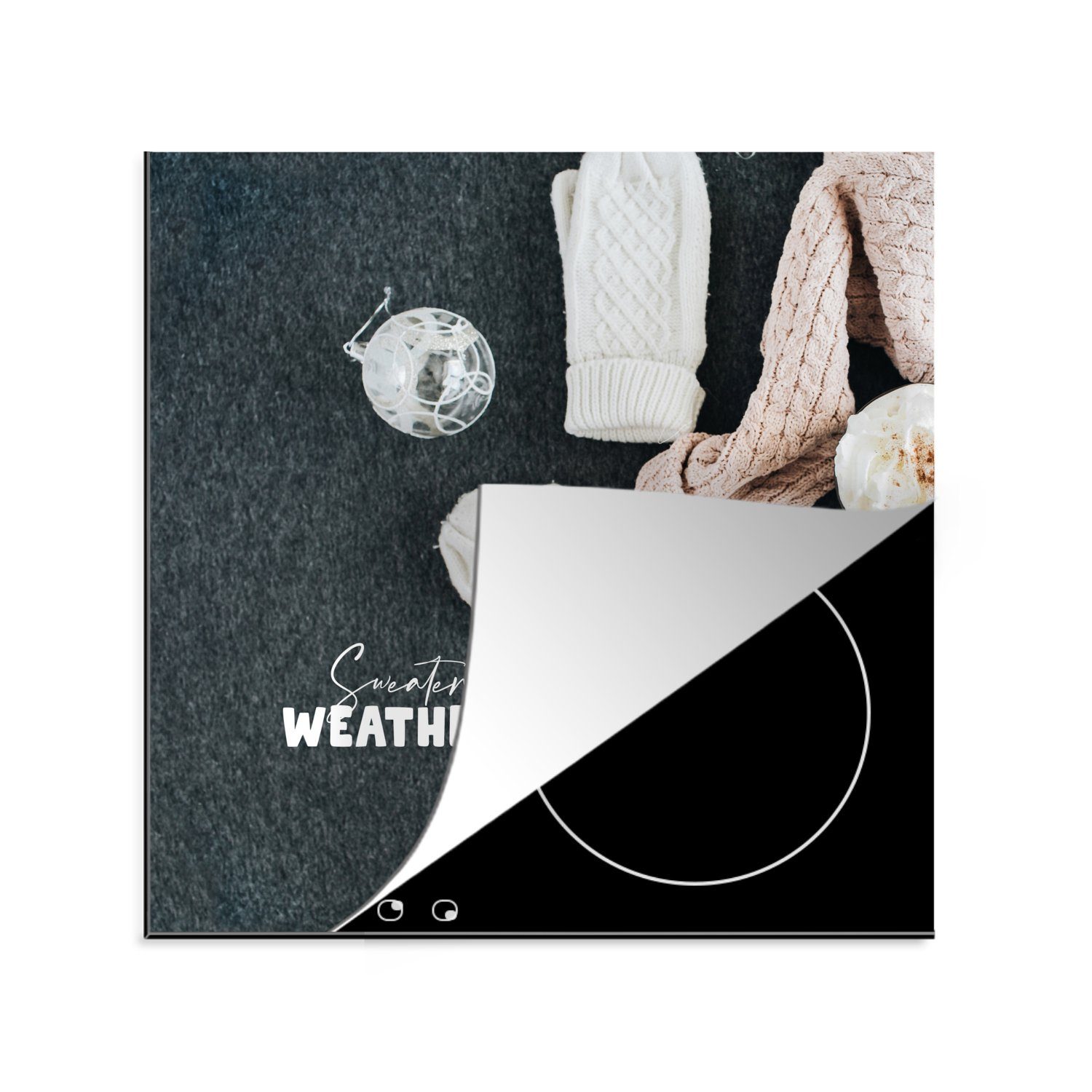 küche Pullover (1 tlg), - Winter Herdblende-/Abdeckplatte Arbeitsplatte Ceranfeldabdeckung, Zitat, 78x78 cm, MuchoWow - Vinyl, für
