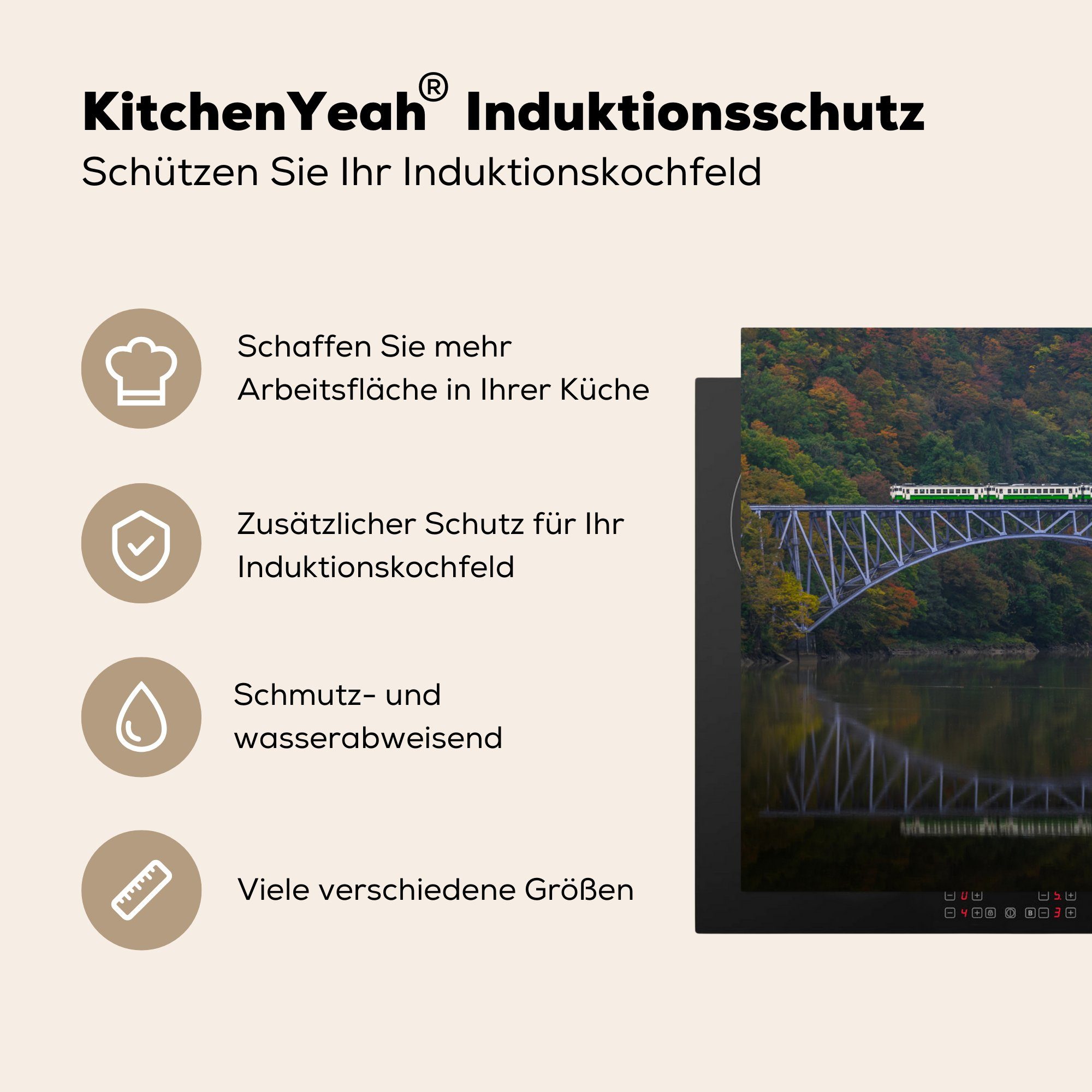 MuchoWow Herdblende-/Abdeckplatte Eine Eisenbahnbrücke cm, für Ceranfeldabdeckung, küche (1 Wasser, Arbeitsplatte 78x78 das tlg), Vinyl, über