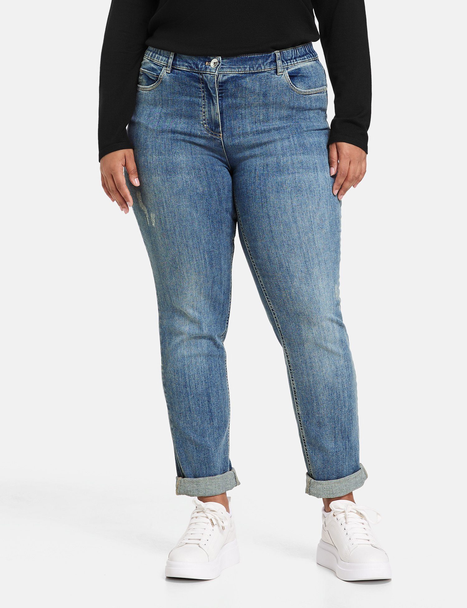 Samoon Stretch-Jeans 5-Pocket Jeans Betty mit Saumaufschlag | Stretchjeans