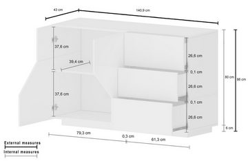 freiraum Sideboard Ragusa, in weiß hochglanz, Holzwerkstoff - 140x86x43cm (BxHxT)