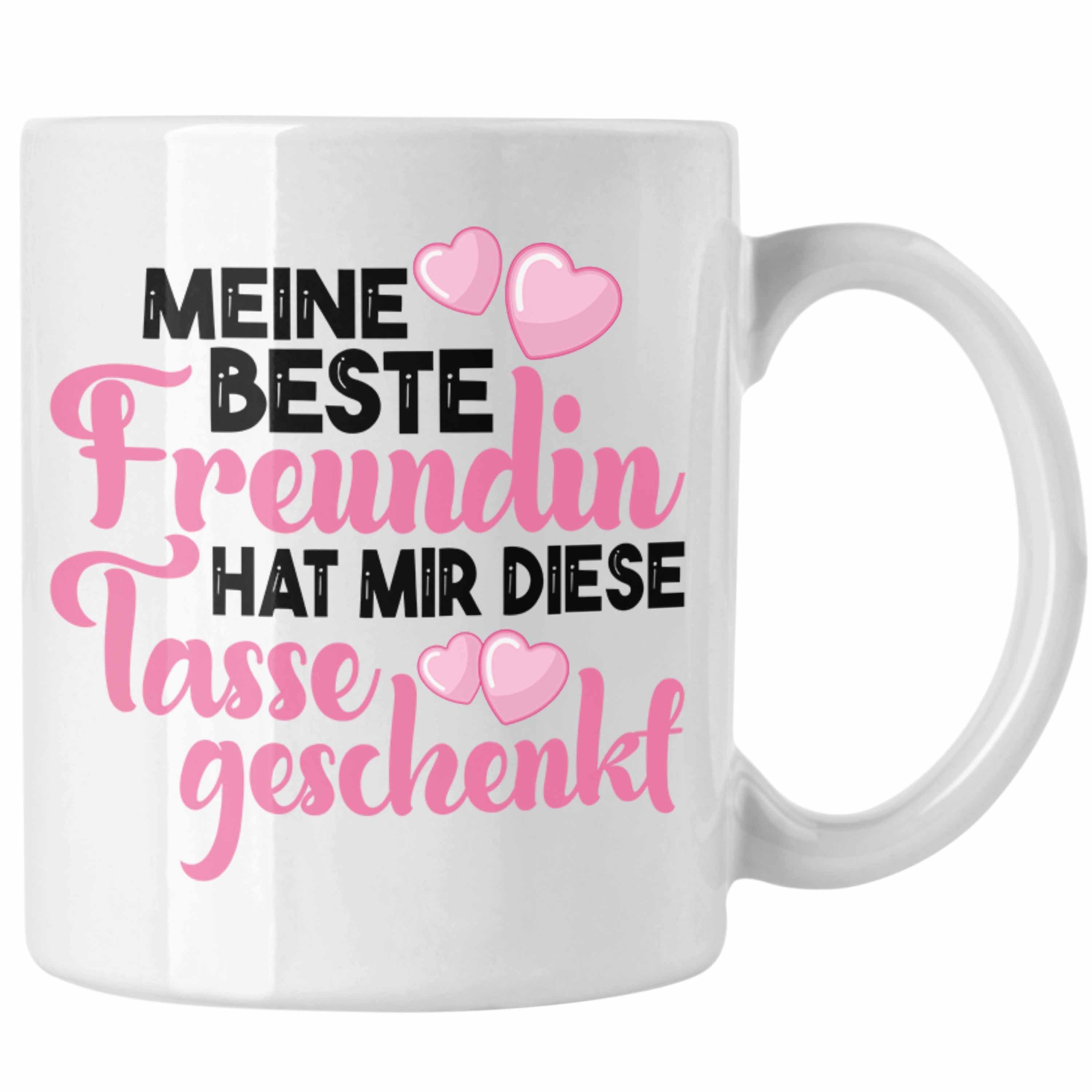 Trendation Tasse Trendation - Unbiologische Schwester Tasse Geschenk Beste Freundin Geburtstag Lustig Freundinnen Spruch Becher Beste Freundinnen Weiss