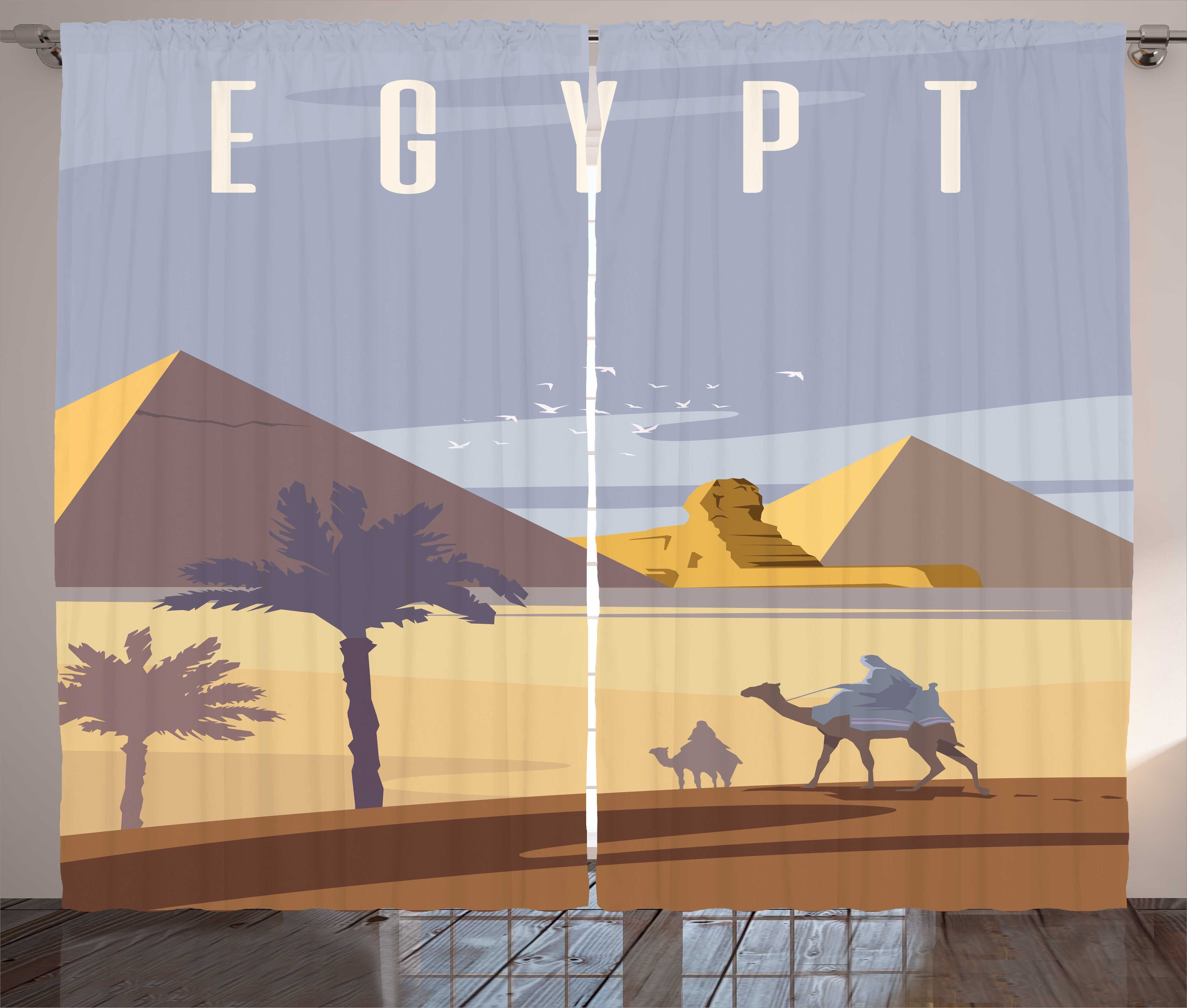 und Pyramiden Vorhang Schlaufen Abakuhaus, Cleopatra Gardine Kräuselband Haken, Schlafzimmer mit Weinlese-Ägypter