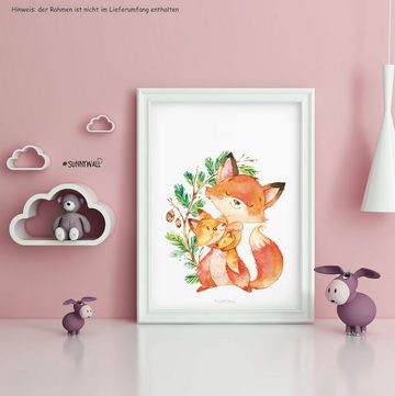 Sunnywall Poster Poster Kinderzimmer Waldtier Familie (4er Set), Waldtier Familie (Set, 4 St), Poster
