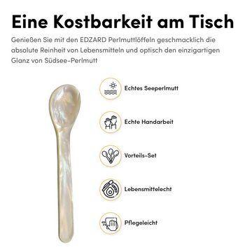 EDZARD Eierlöffel Perlmuttlöffel 2er-Set, Geschmacksneutrale Kaviarlöffel aus See-Perlmutt, Handarbeit