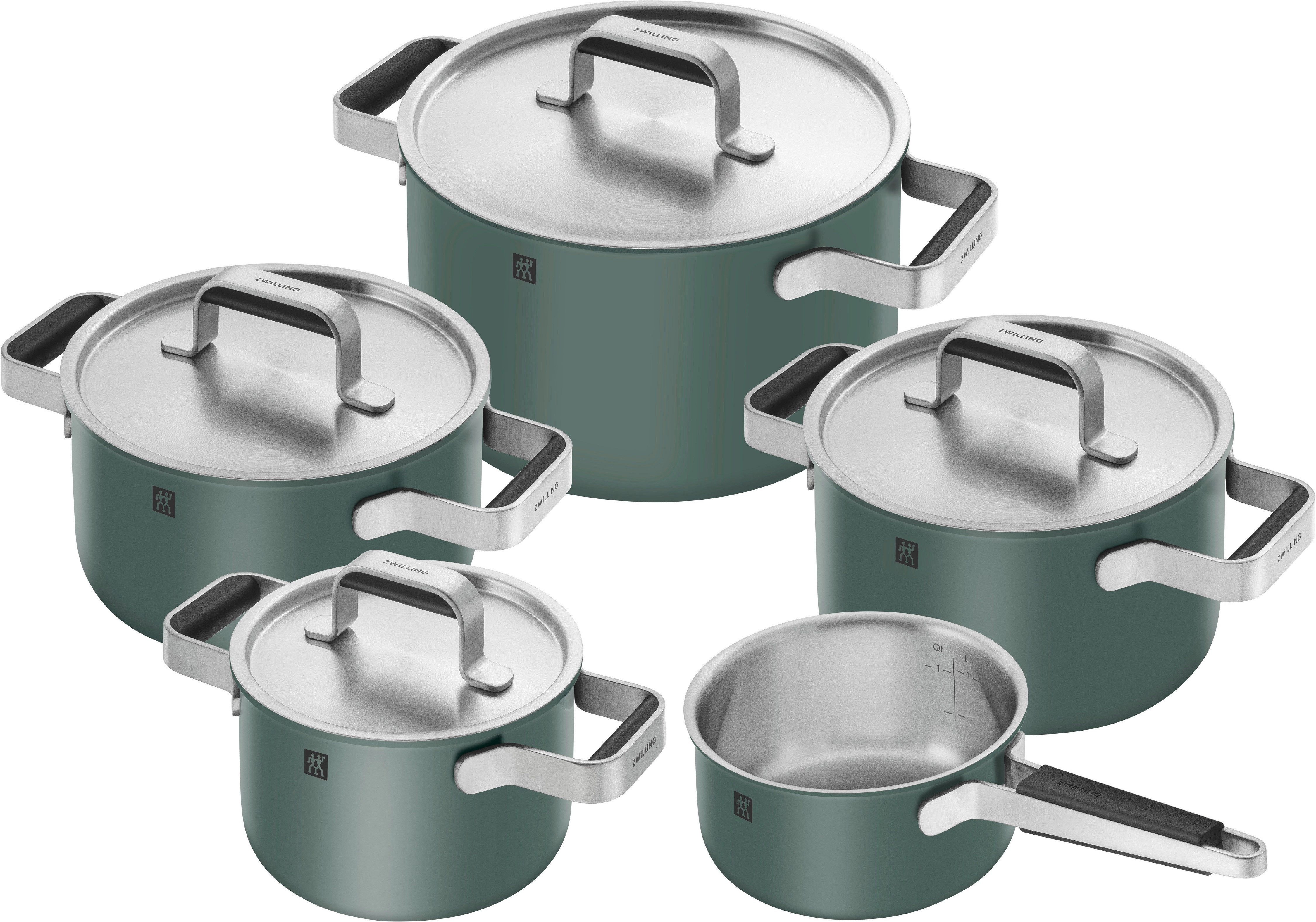 Zwilling Topf-Set Pure, Edelstahl 18/10 (Set, 5-tlg., 3 Kochtöpfe (16, 20 & 24 cm), Bratentopf 20 cm, Stieltopf 16 cm), Stay-Cool-Griffe, 3-lagige Bodentechnologie