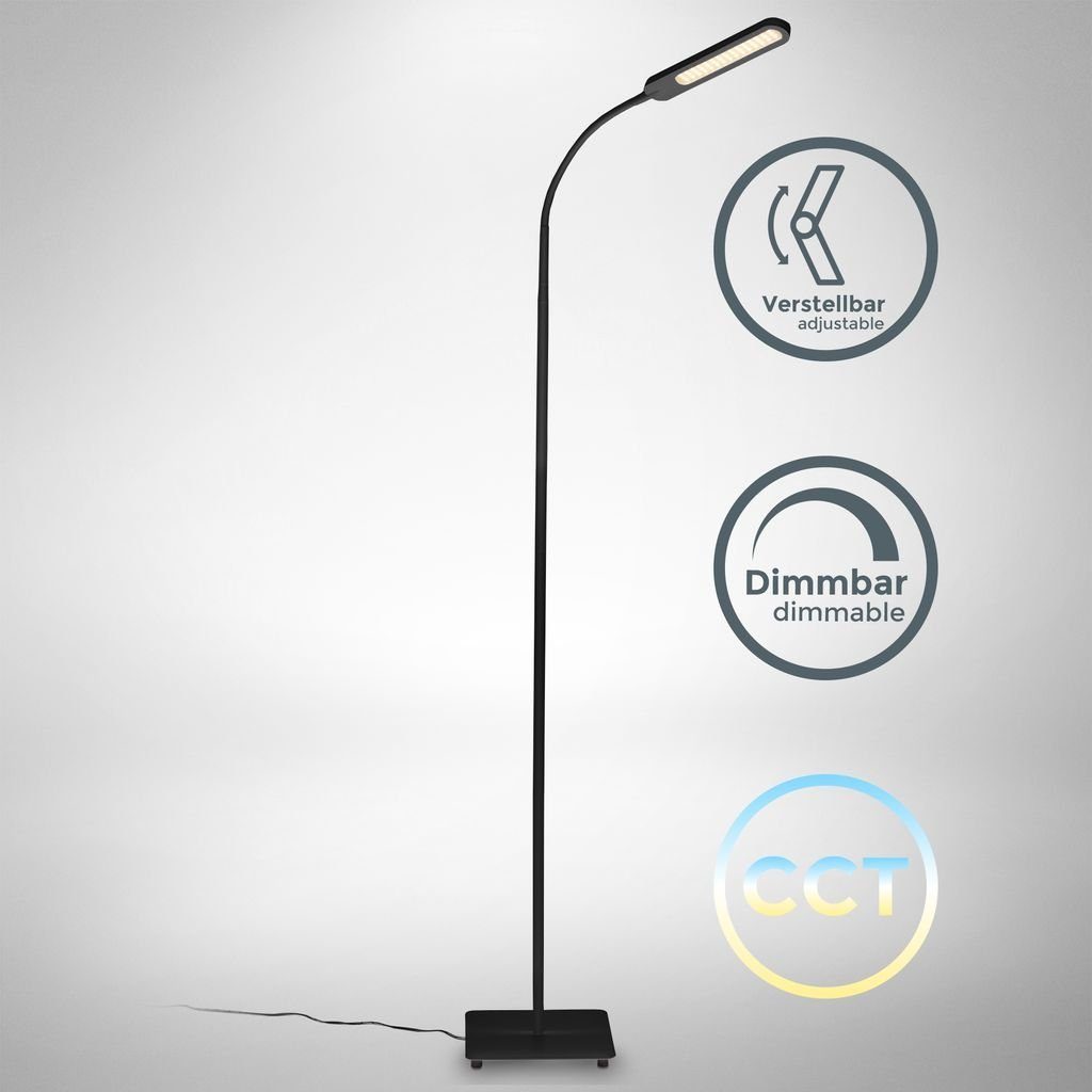 B.K.Licht Stehlampe Schwarz BKL1453, 6500K LED Touch CCT integriert, LED Dimmbar 8W fest - Stehleuchte Leselampe 3000K - Funktion Memory 600lm