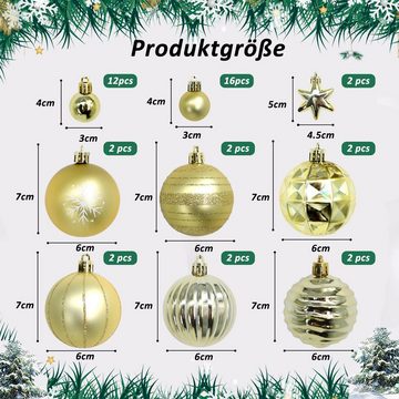 CALIYO Weihnachtsbaumkugel Weihnachtskugeln, 42 Stücke 3/6CM Christbaumschmuck Set (42 St), Weihnachtsbaumschmuck mit Christbaumkugeln Plastik Bruchsicher