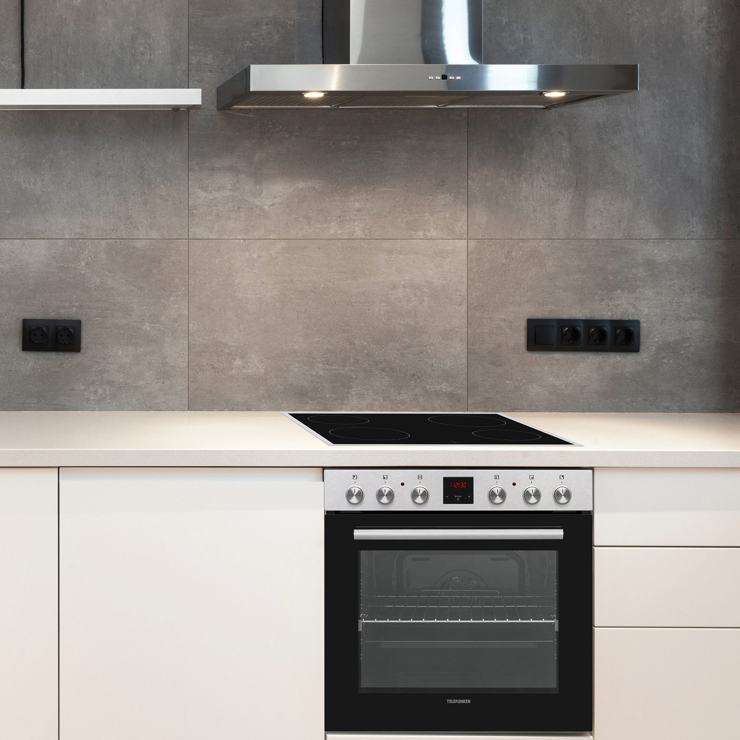 Telefunken Elektro-Herd-Set B-HS-75-C-I, Einbauherdset, Backofen mit Glaskeramik-Kochfeld, Teleskopauszug, 78 L