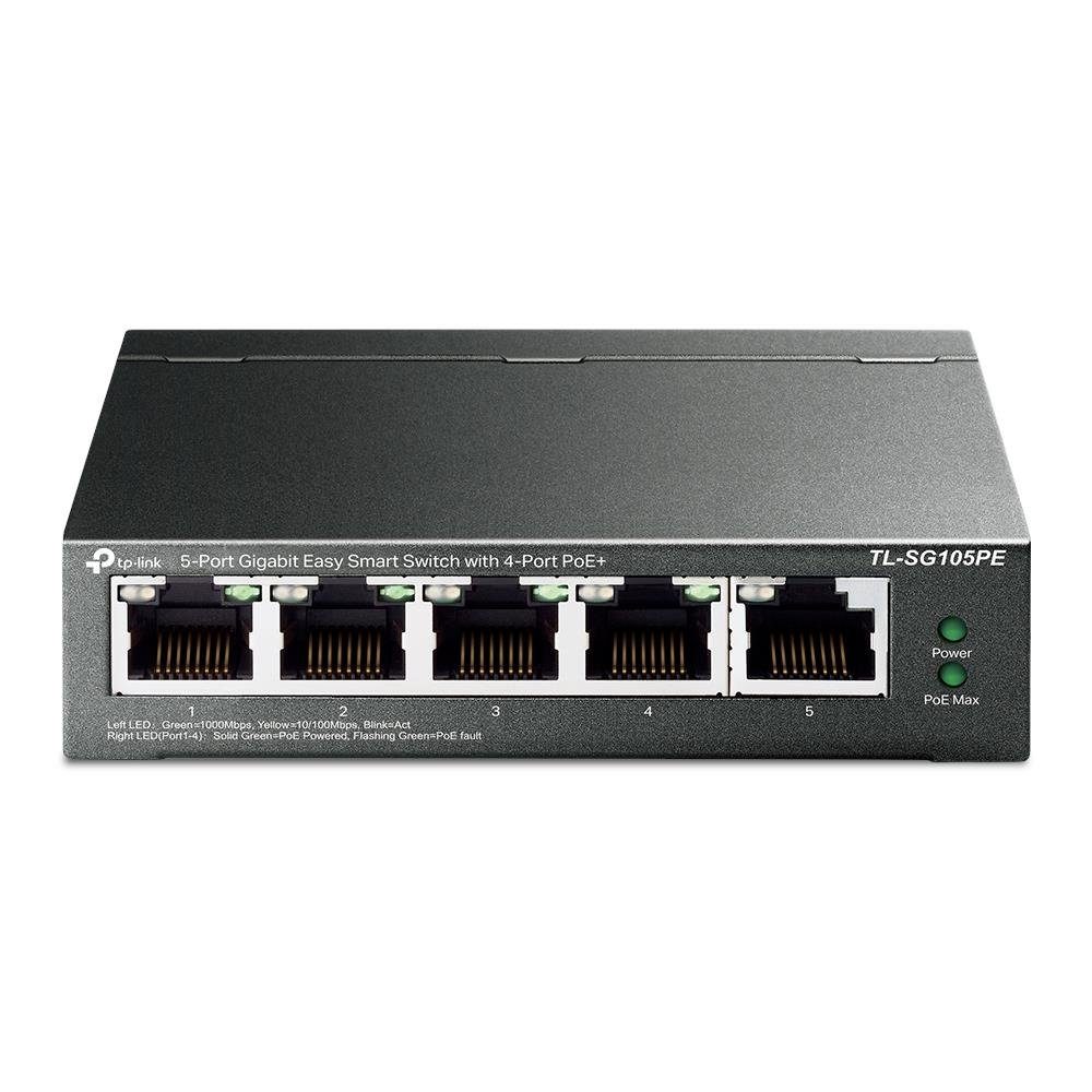 tp-link TL-SG105PE Netzwerk-Switch (5-Port-Gigabit-Easy-Smart-Switch, mit 4 PoE+-Ports, Metallgehäuse)