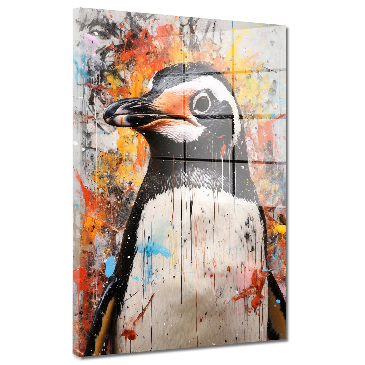 Artedinoi Acrylglasbild Pinguin Acrylglasbild Wandbild Abstrakt Bunt Tier Modern XXL, Ein kleiner Pinguin in farbenfroher, abstrakter Malweise.
