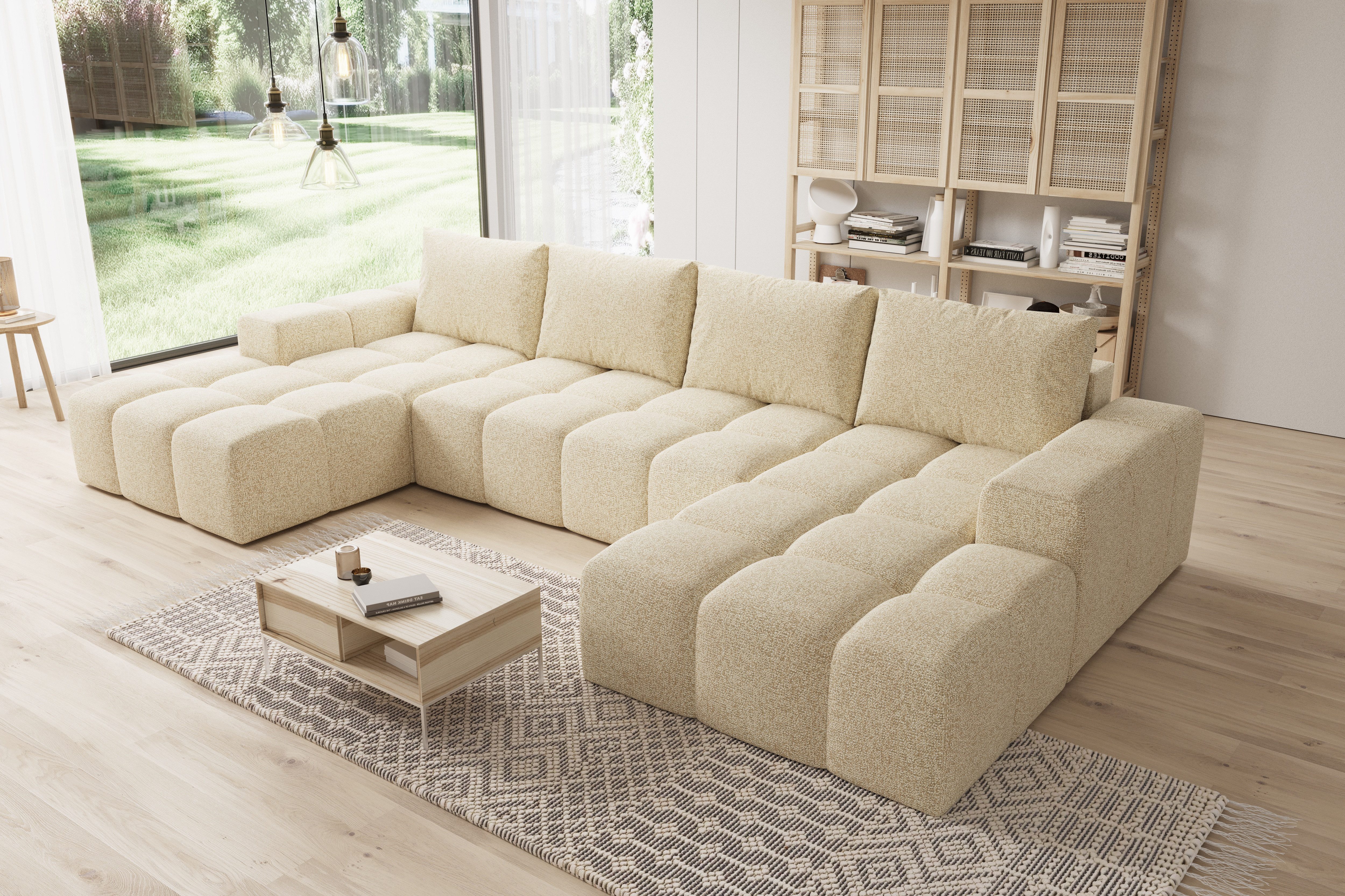 PROMETO Möbel Ecksofa Couch U-Form, Sofa U-Form Teddy-Bouclé, WebStoff -Cento