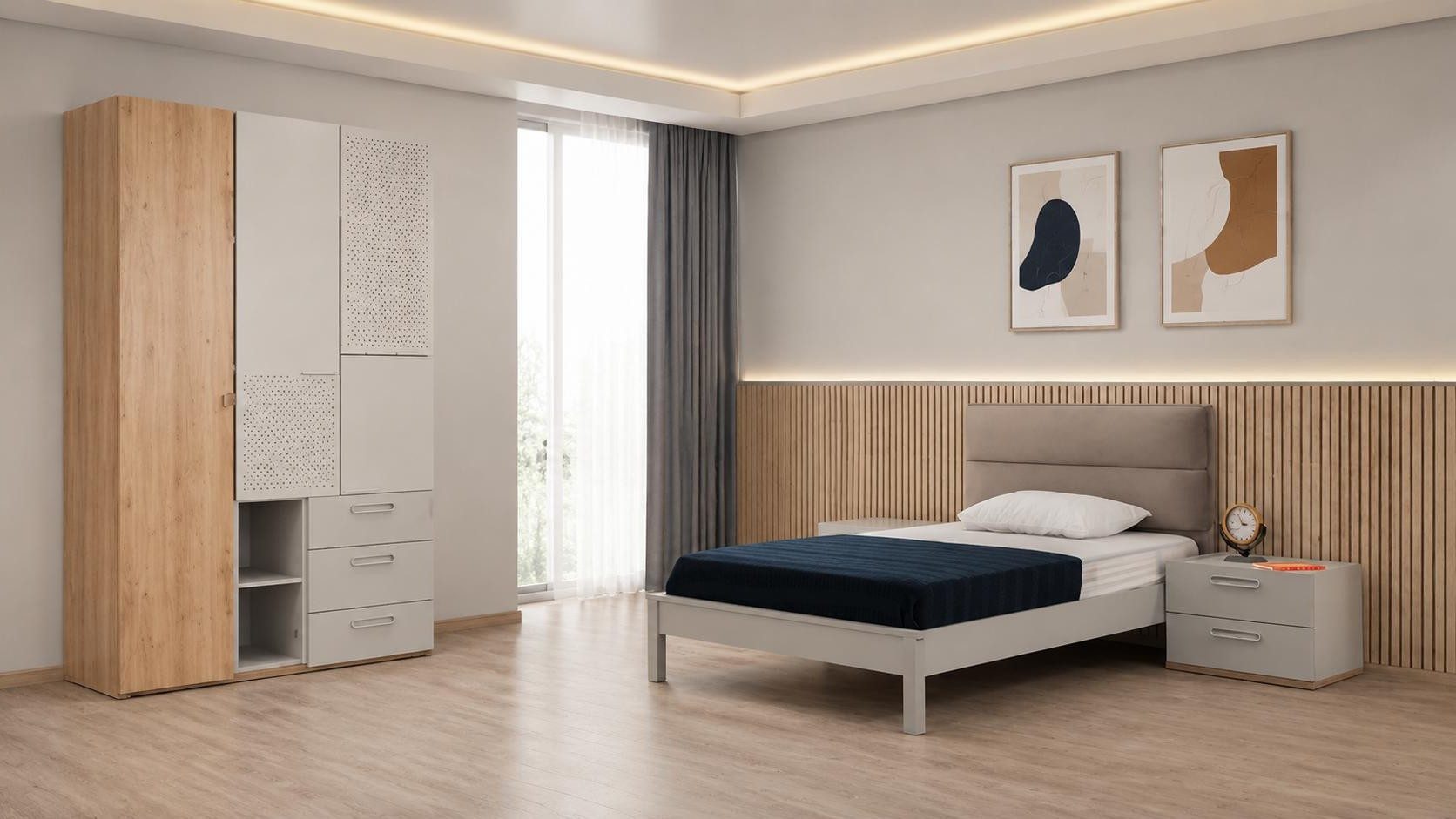 Xlmoebel Kleiderschrank Grauer Kleiderschrank für modernes Jugendzimmer im Schlafzimmer (Jugendzimmer-Set, 4-St., 4-tlg)