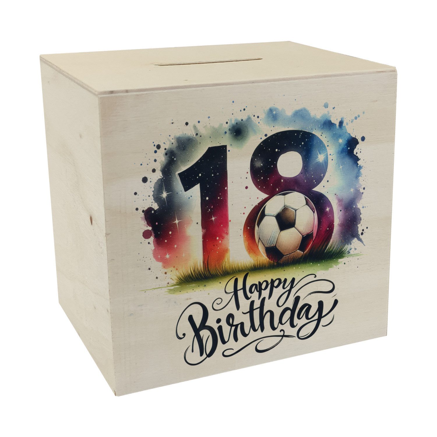 speecheese Spardose 18. Geburtstag Fußball Spardose aus Holz mit Spruch