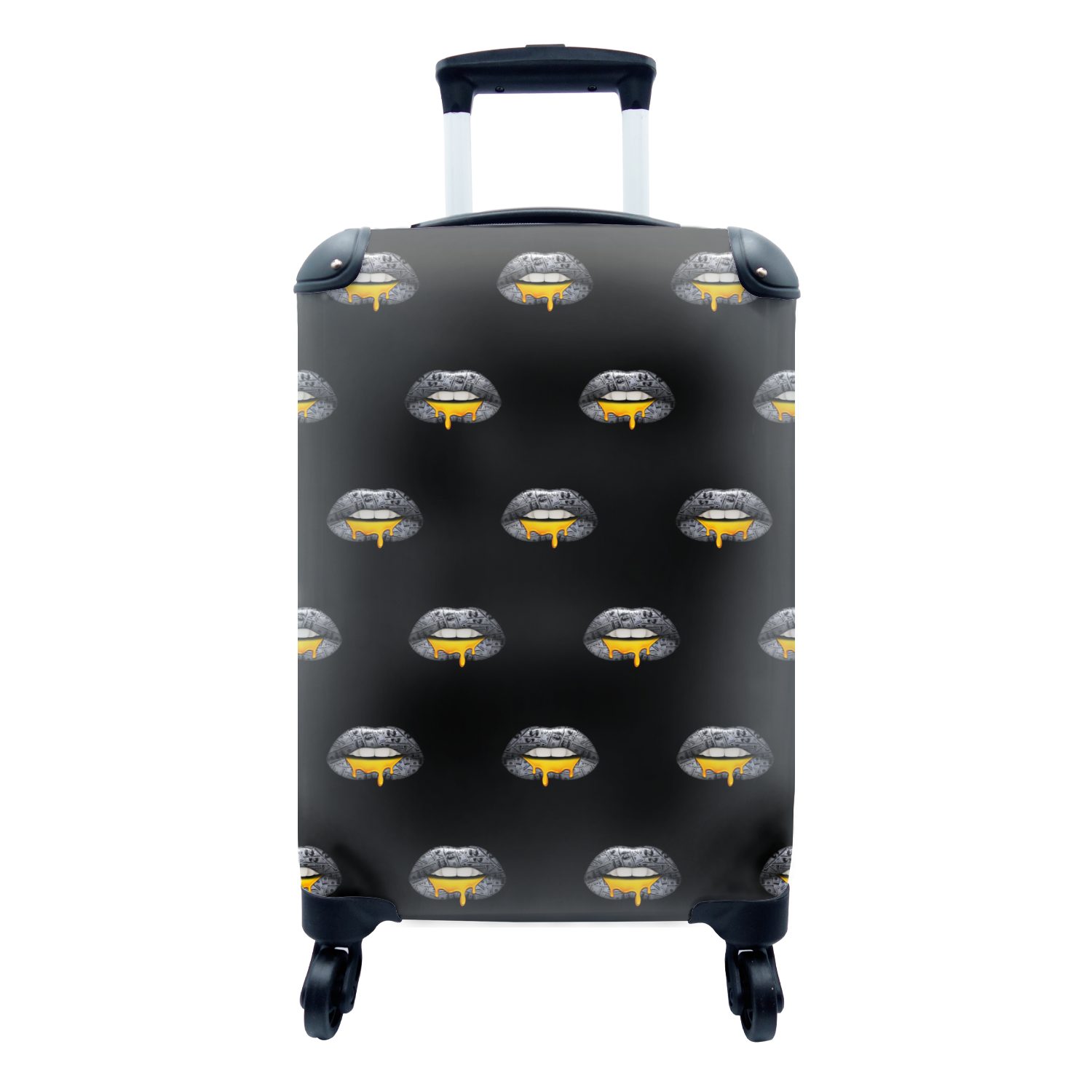 MuchoWow Handgepäckkoffer Lippen - Gold - Muster, 4 Rollen, Reisetasche mit rollen, Handgepäck für Ferien, Trolley, Reisekoffer